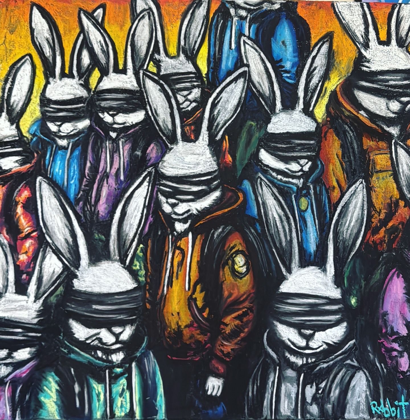 Lote 61: Rabbit (Rafael M. Orozco) - Capitalismo / Óleo y pastel sobre tela - 100 x 100 cm
