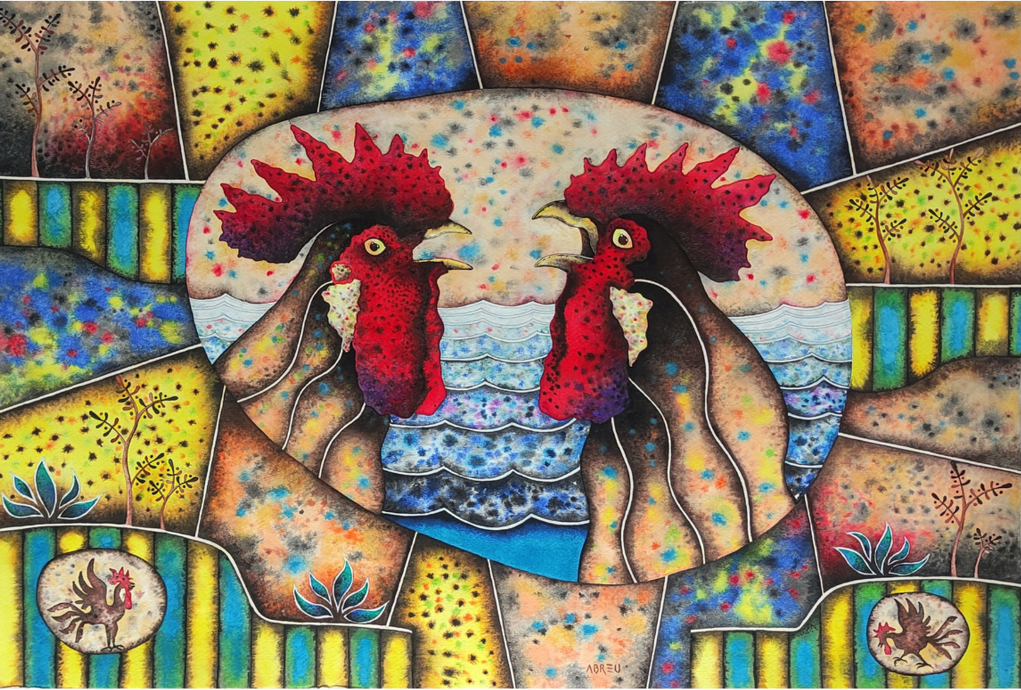 Lote 67: Juan Carlos Abreu - Guardianes del agave / Gouache sobre papel - 53 x 79 cm