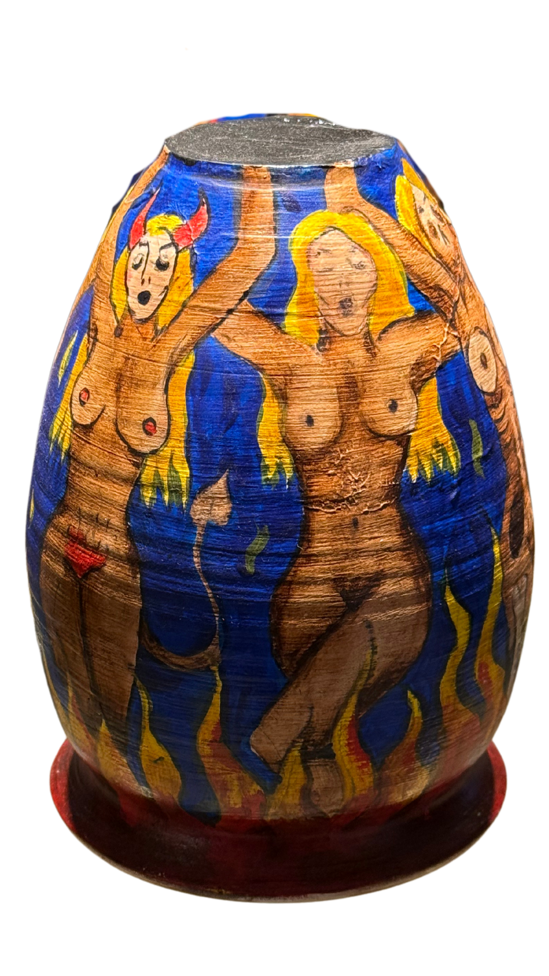 Esteban Arévalo - Ninfas / Óleo sobre jarro de barro - 18 x 12 x 12 cm