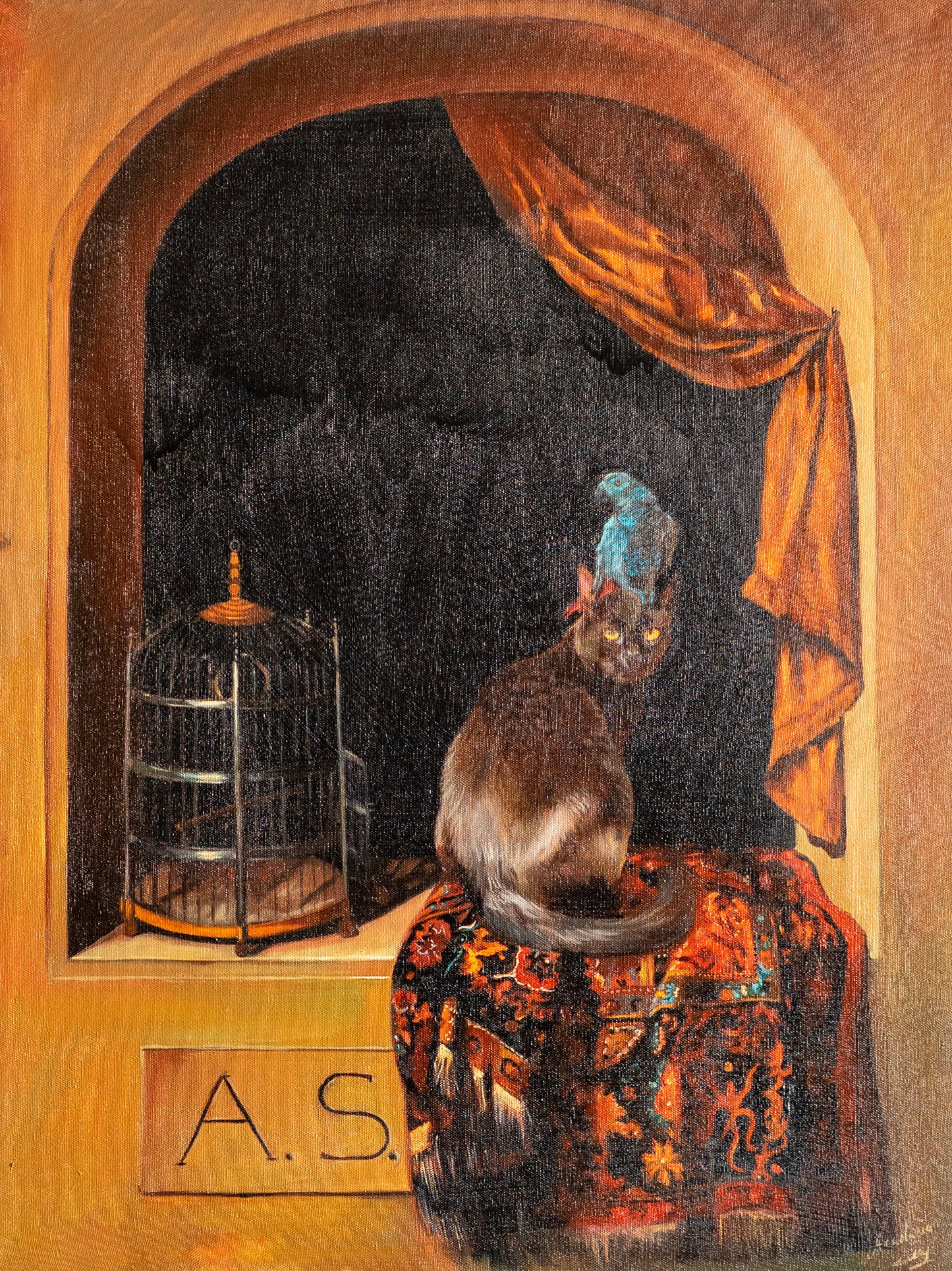 Anastasia Sergeevna – Gato con perico / Óleo sobre tela – 60 x 80 cm – 1/1