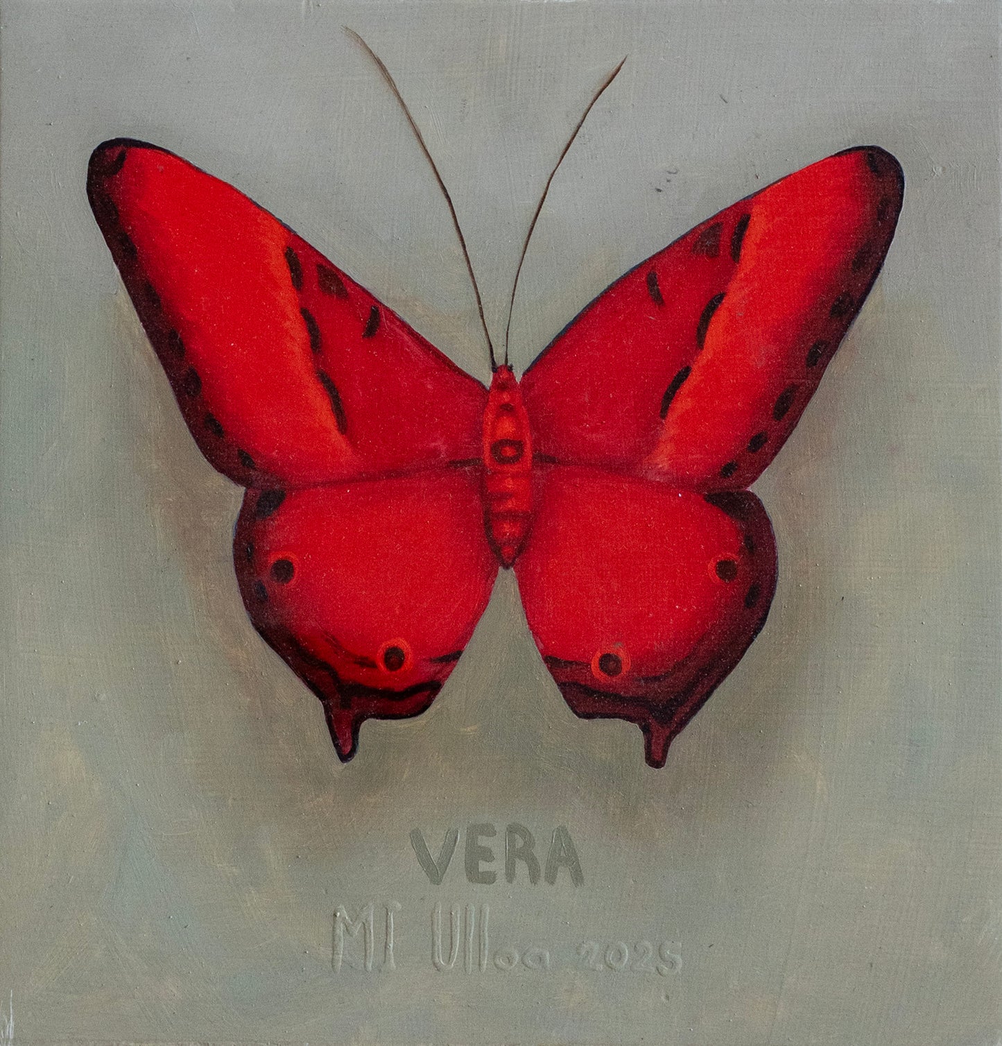 Moises Ulloa – Recuerdo II (Rojo) / Mixta sobre mosaico vintage histórico – 26 x 26 cm – 1/1