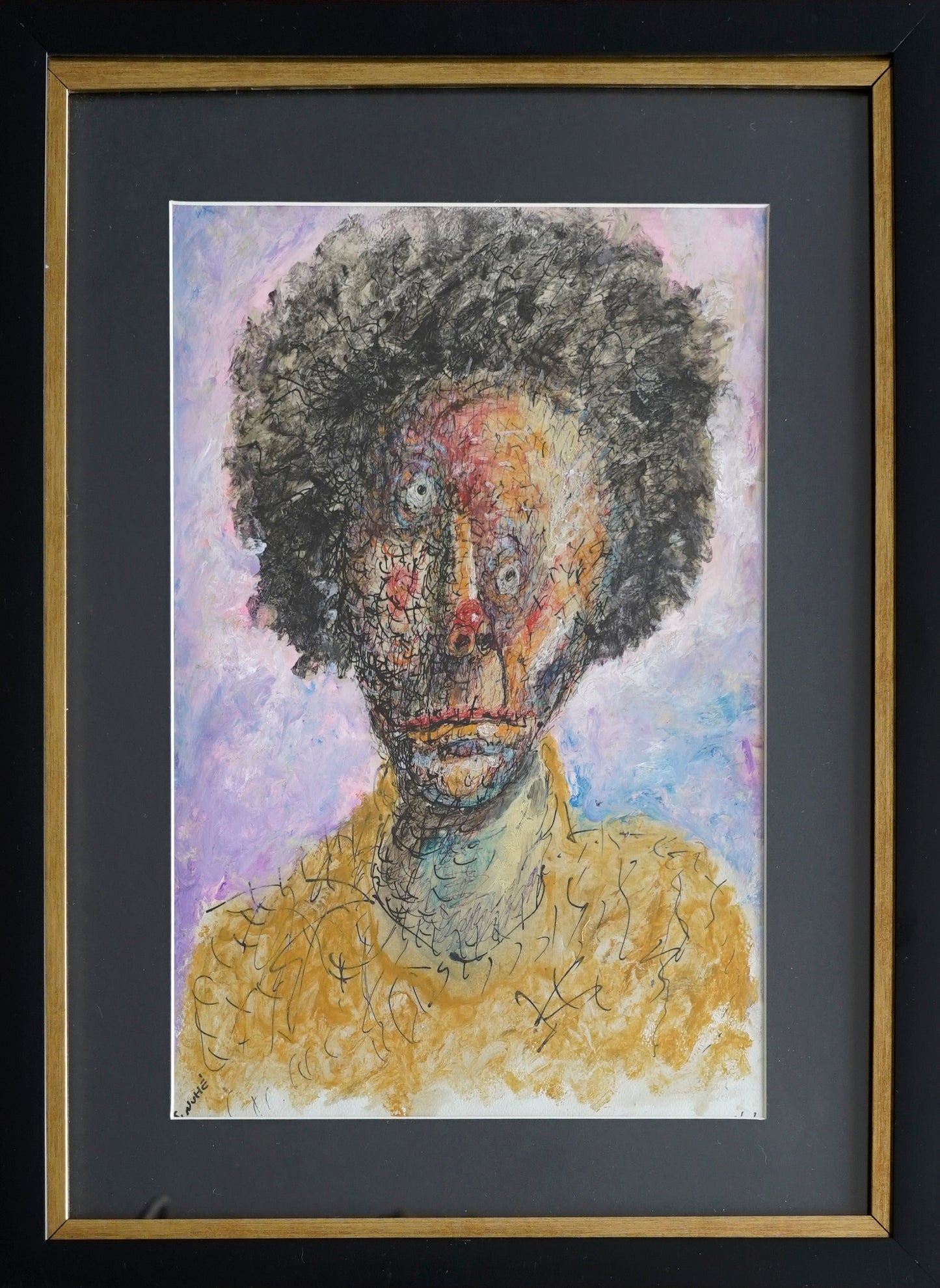 Sinuhe Villegas – ST. Rostro fondo morado con camisa / Oleo sobre - – 33 x 48 cm – 1/7