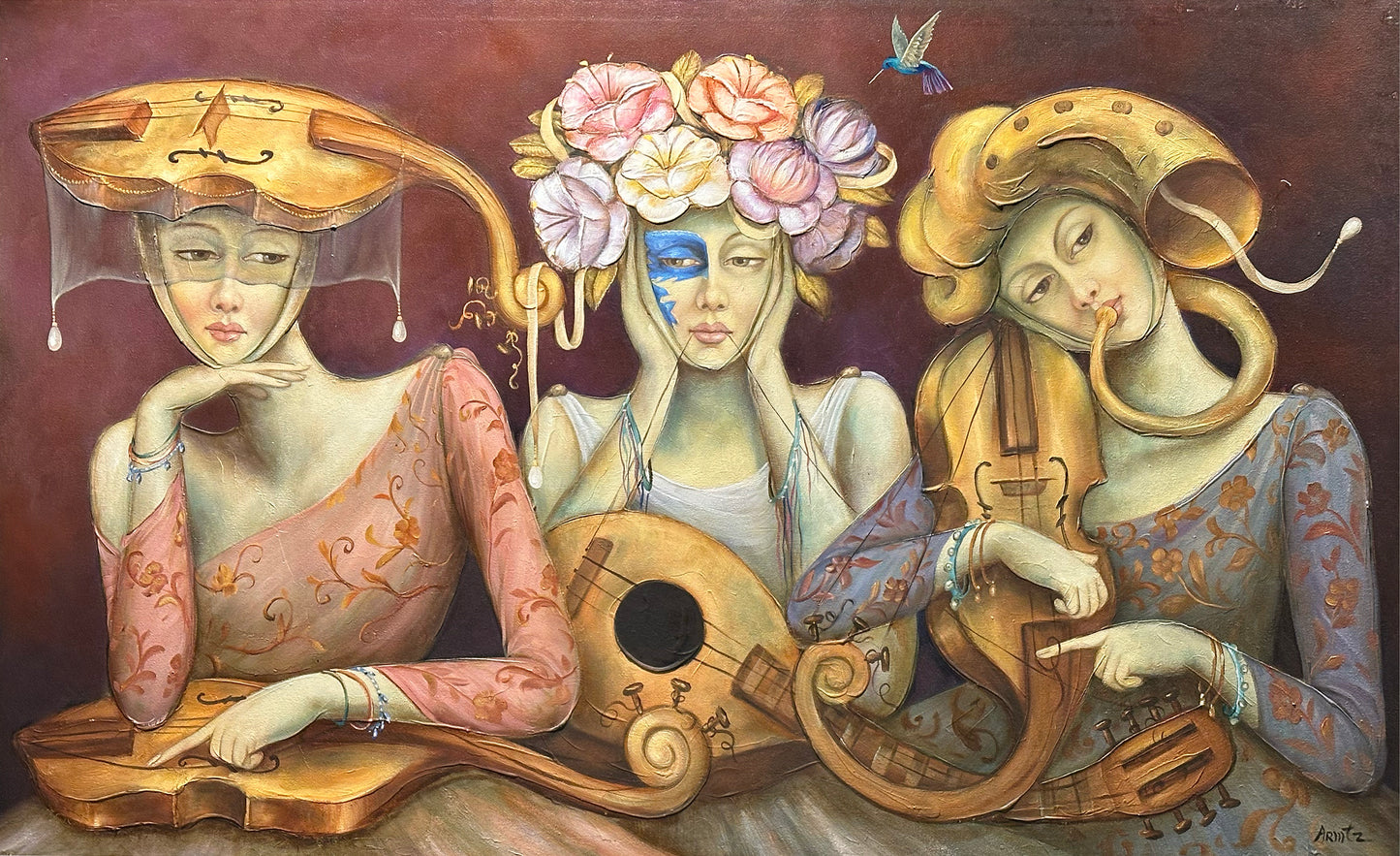LOTE 022 / Armando Martinez - Las musas / Óleo sobre tela - 130 x 75 cm