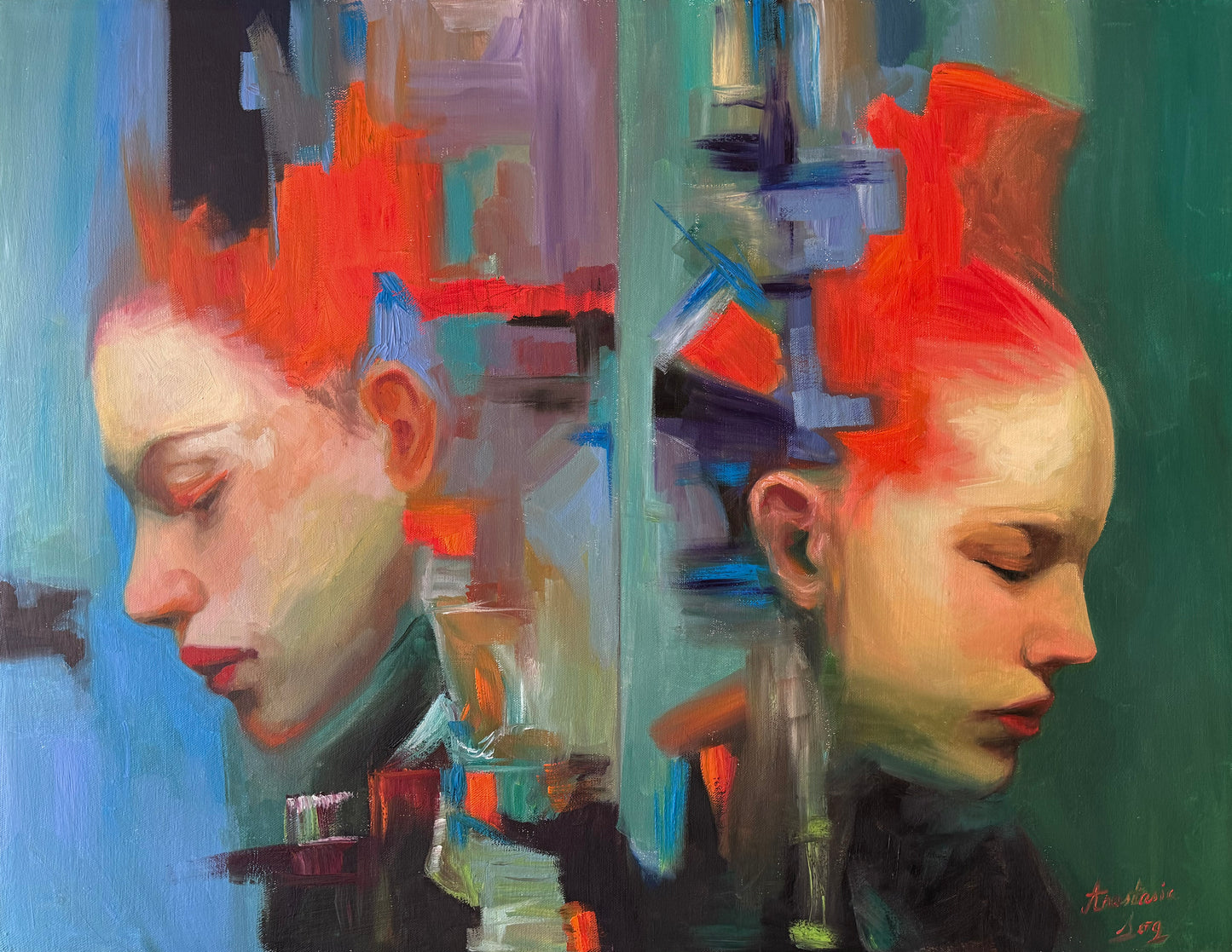 14 / Anastasia Sergeevna - Dos cabezas piensan mejor que una / Óleo sobre Tela - 60 x 80 cm