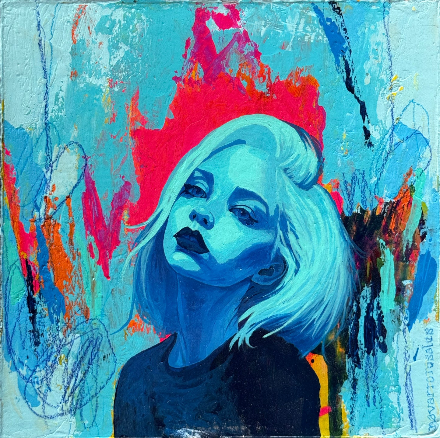 Mario Navarro - Luciérnagas (2) / Acrílico y mixta sobre mosaico vintage historico - 26 x 26 cm