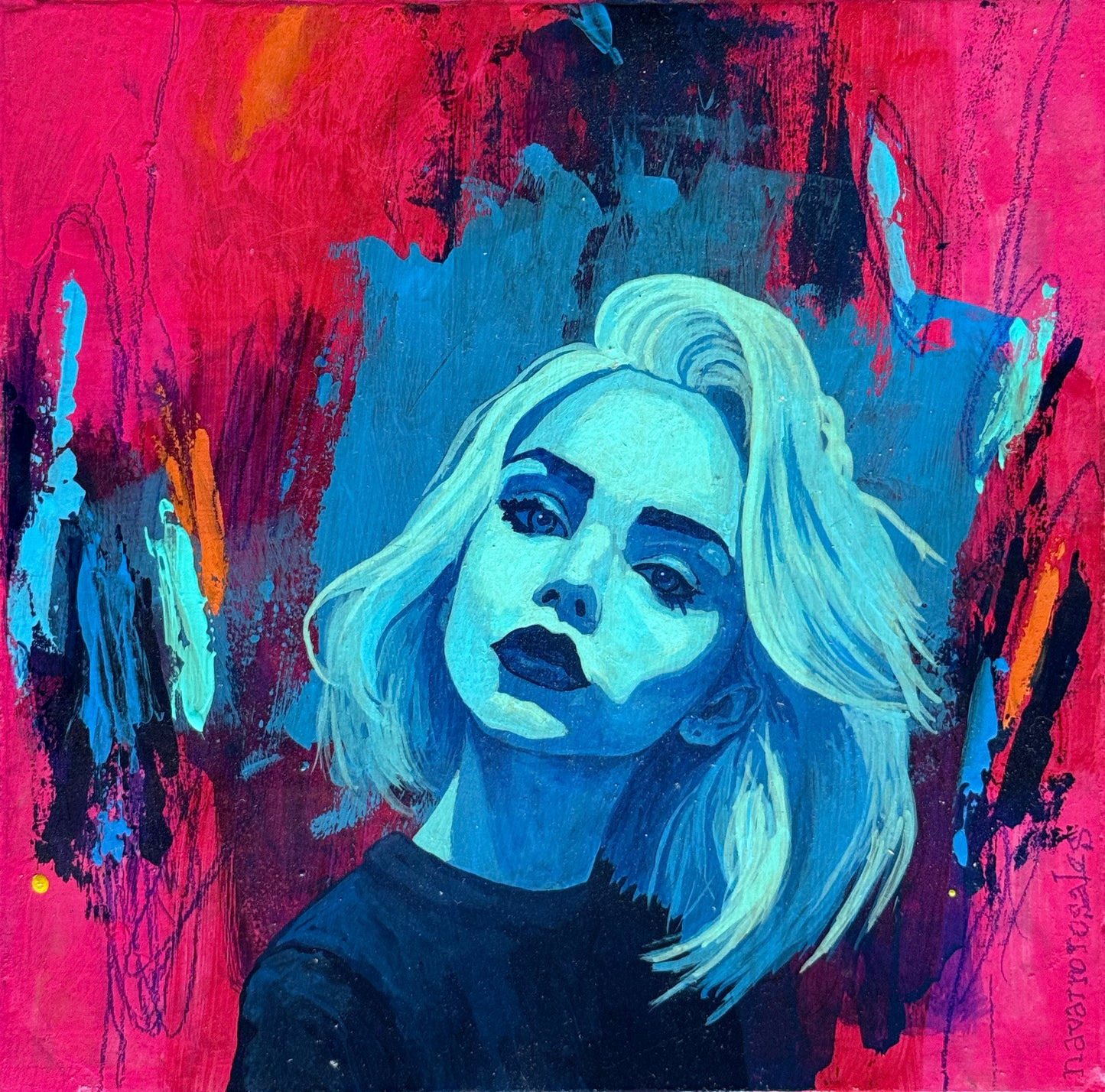 Mario Navarro - Luciérnagas (1) / Acrílico y mixta sobre mosaico vintage historico - 26 x 26 cm