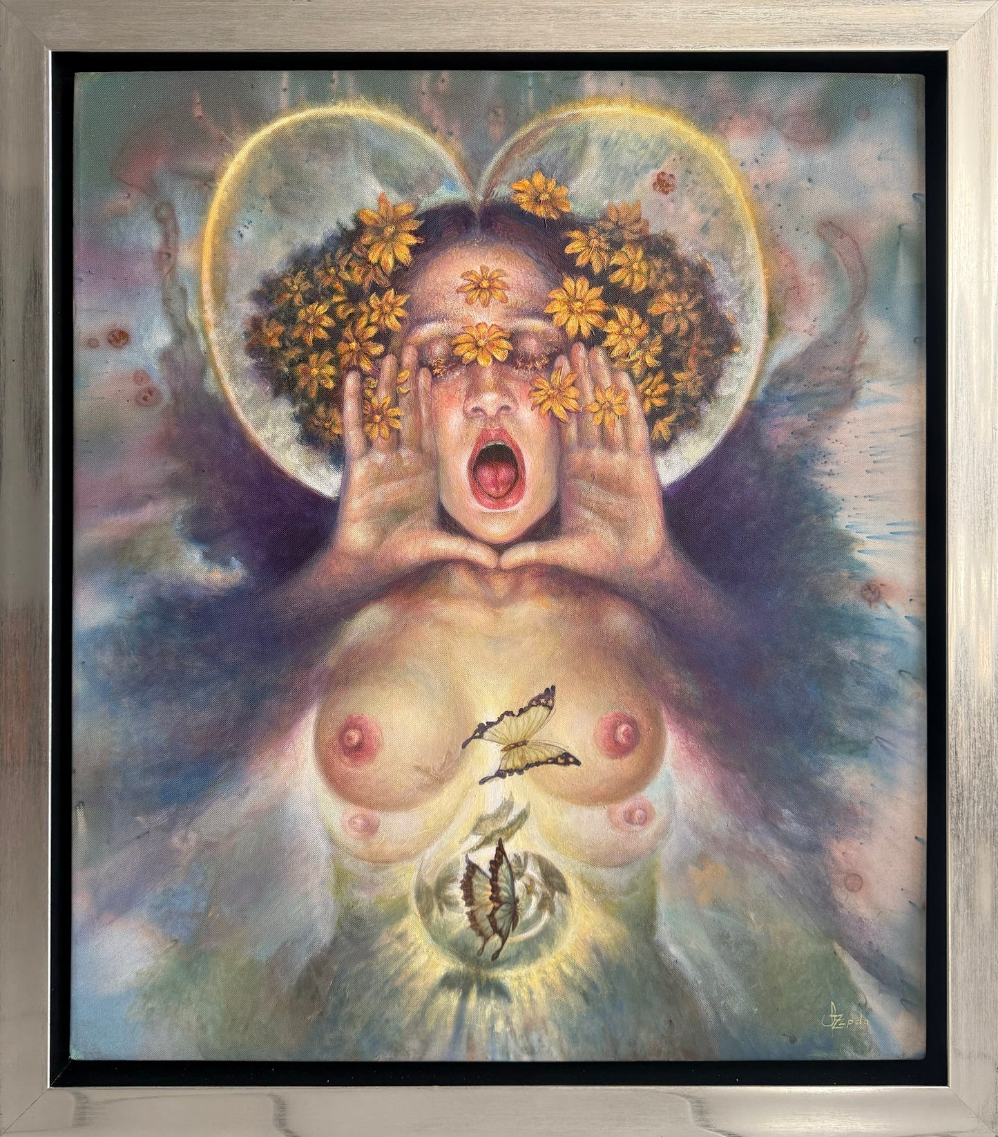 Lote 44 - Israel Zzepeda - Palabras doradas / Acrílico sobre tela - 74 x 64 cm