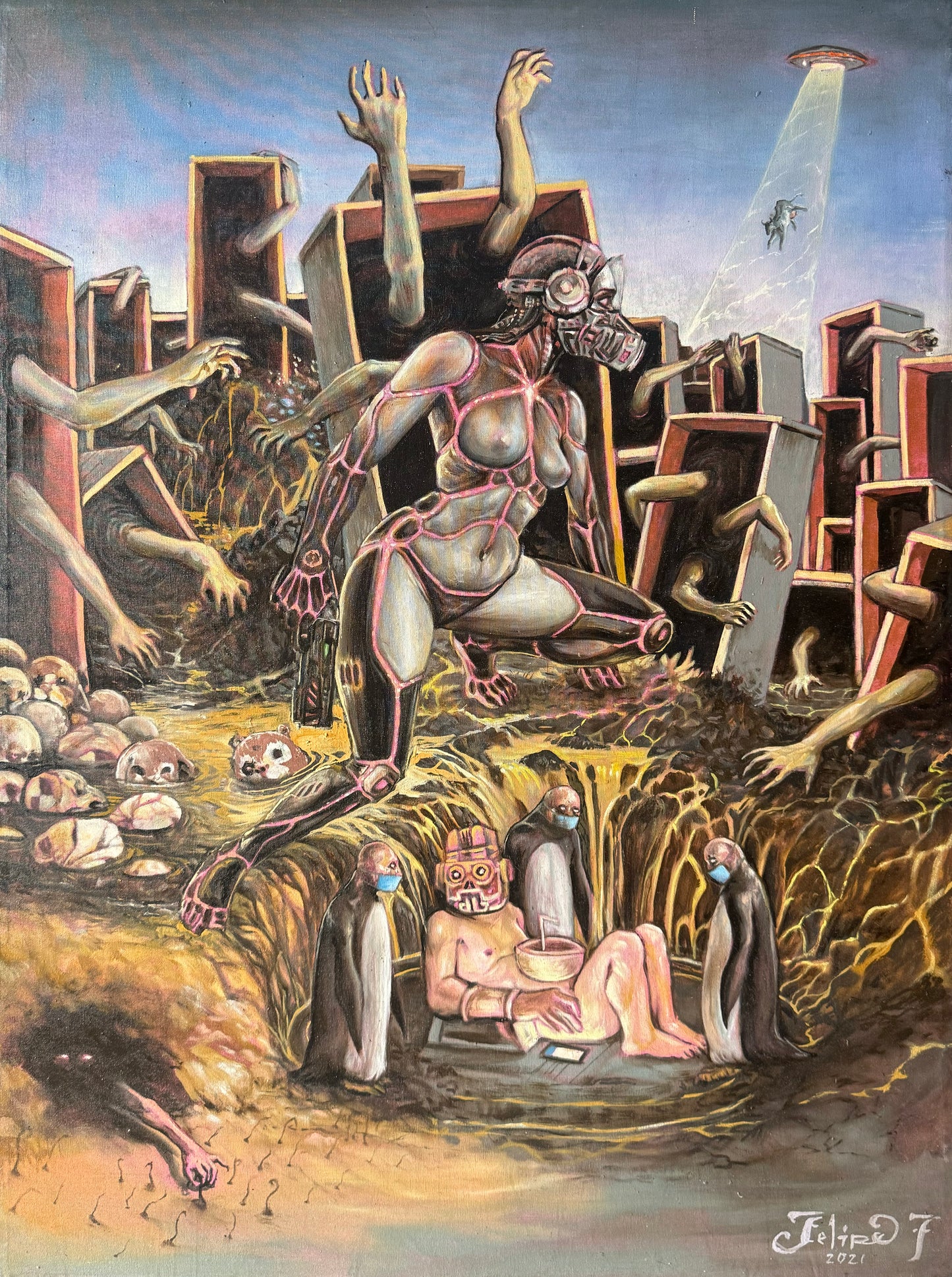 Lote 51 - Felipe 7 - Encuentros a la distancia / Óleo sobre Tela - 100 x 70 cm