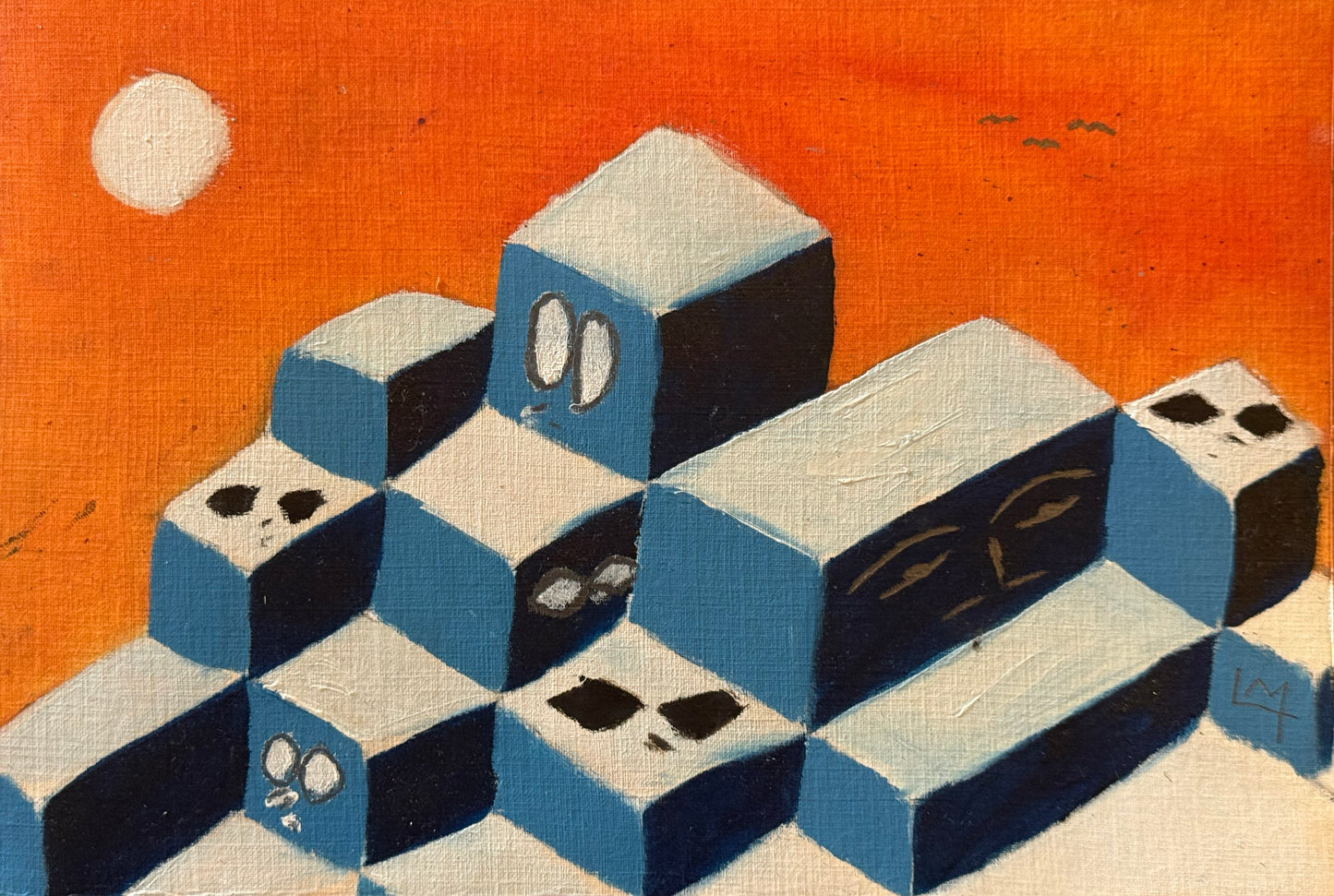 Lote 55 - LM - Aves en el atardecer Óleo sobre tela 15 x 22 cm