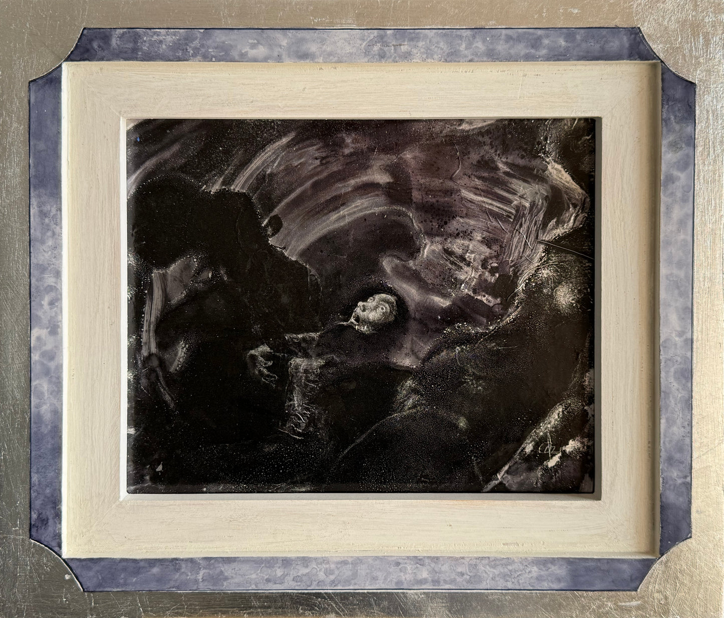 Pieza 83 - Israel Zzepda - "grito de nuestra sombra" / tinta fuego sobre aluminio - 20 x 24 cm