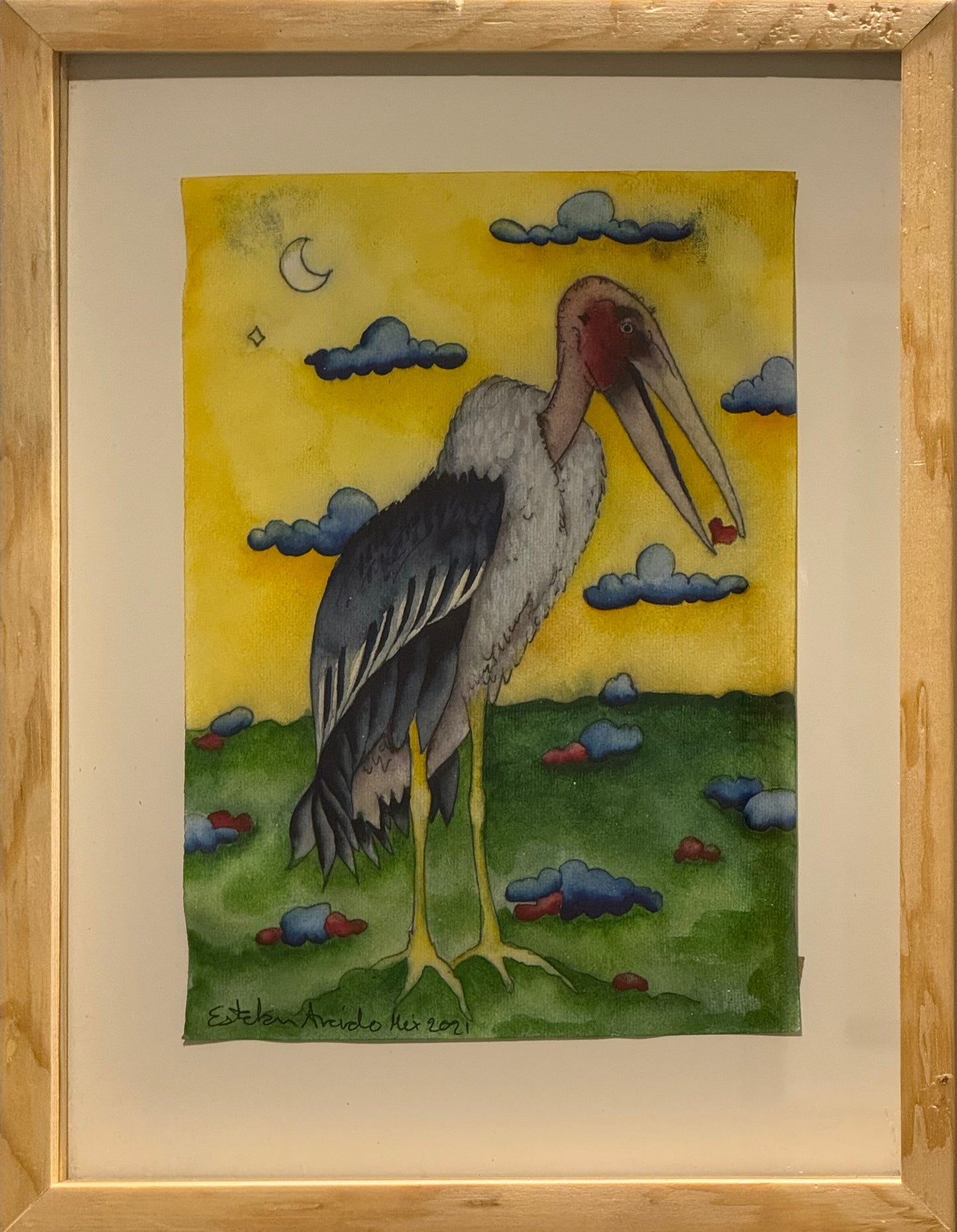 Esteban Arévalo - Cigueña marabu / Acuarela sobre papel - 24 x 17 cm