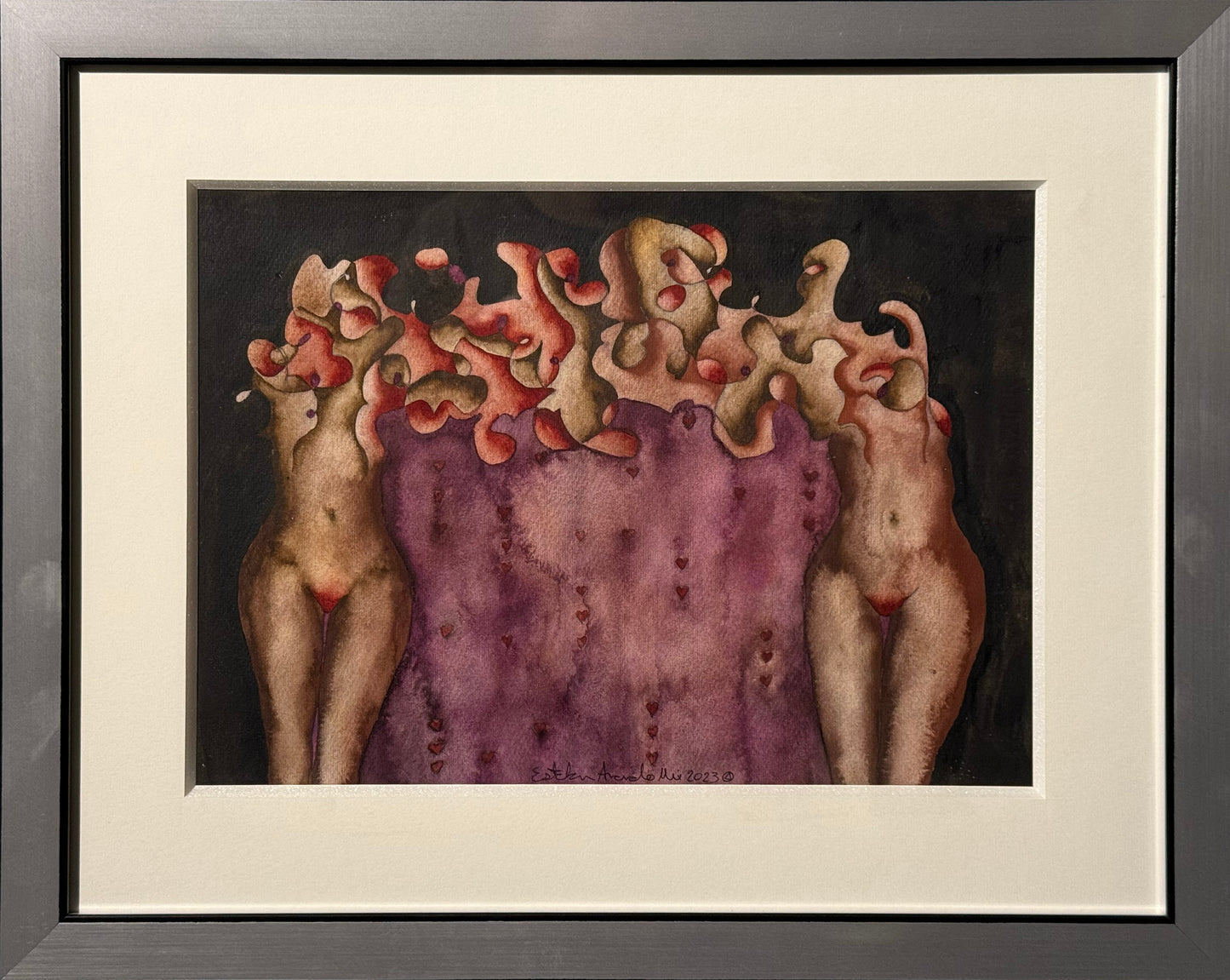 Esteban Arévalo - Dos mujeres un camino / Acuarela sobre papel - 24 x 33 cm