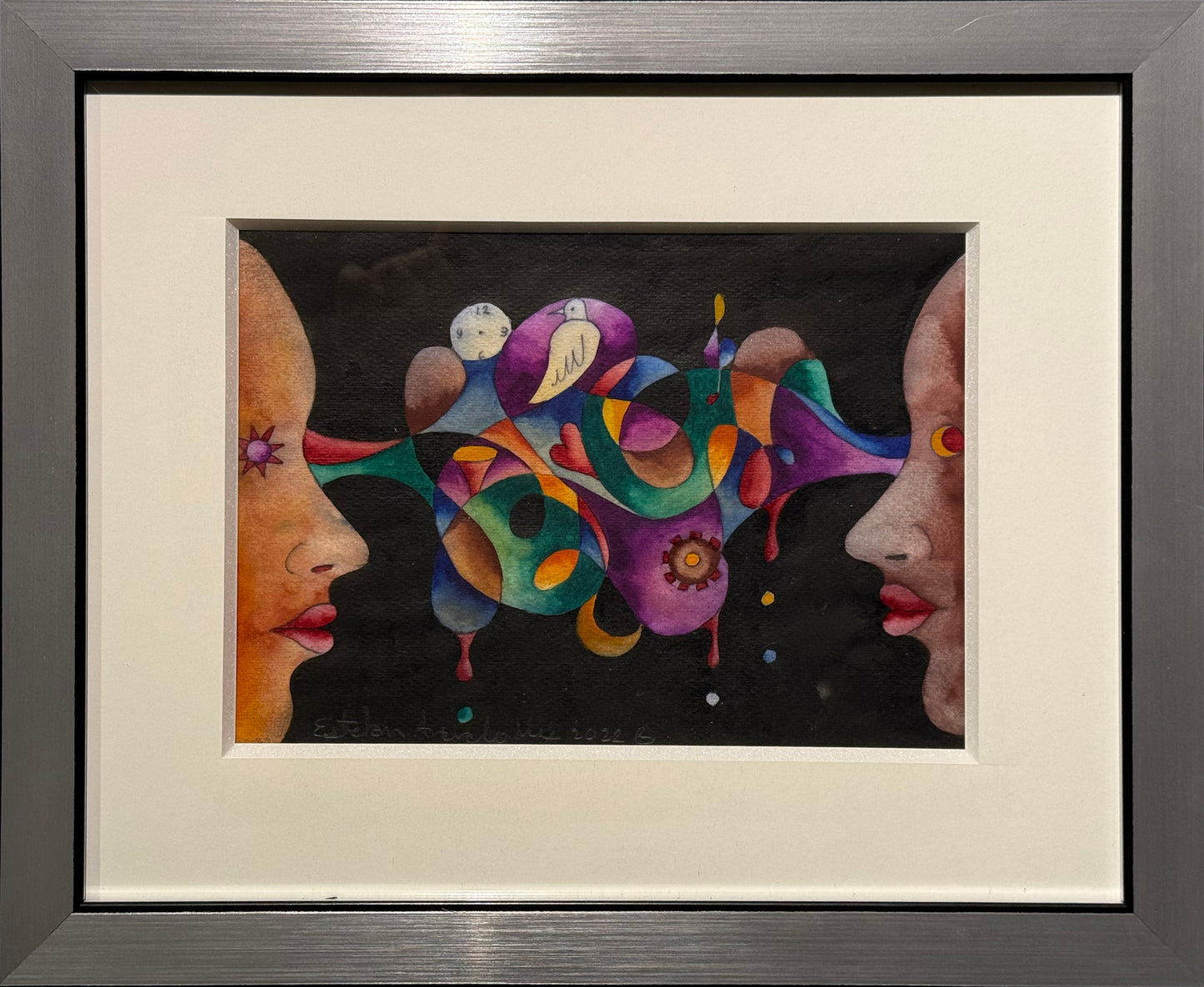 Esteban Arévalo - Pensamientos mutuos / Acuarela sobre papel - 17 x 23 cm