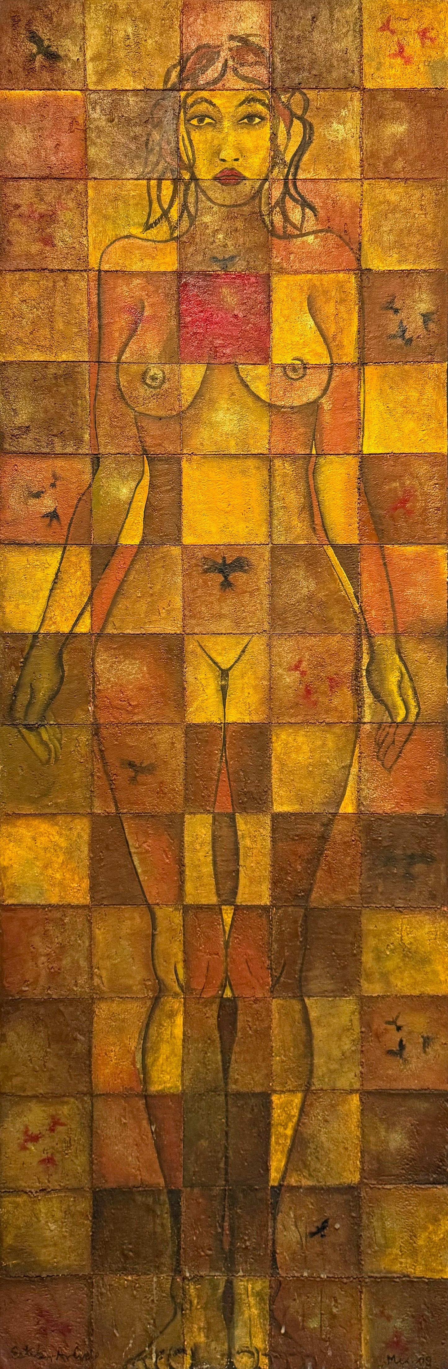 Esteban Arévalo - La mujer de los vitrales / Óleo sobre tela - 50 x 150 cm
