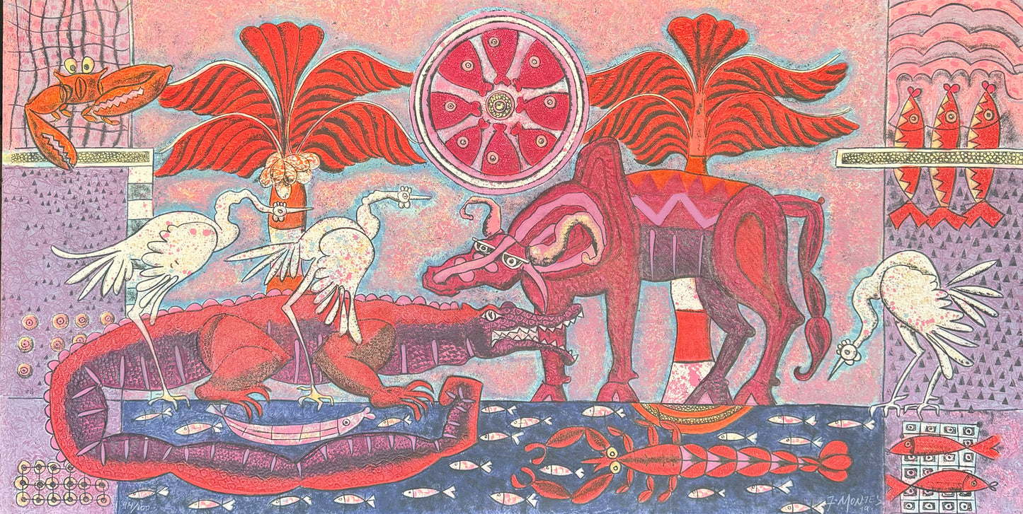 Ixrael Montes - Hábitat de lagarto / "Mixografia" mixta papel algodón - 74 x 146 cm