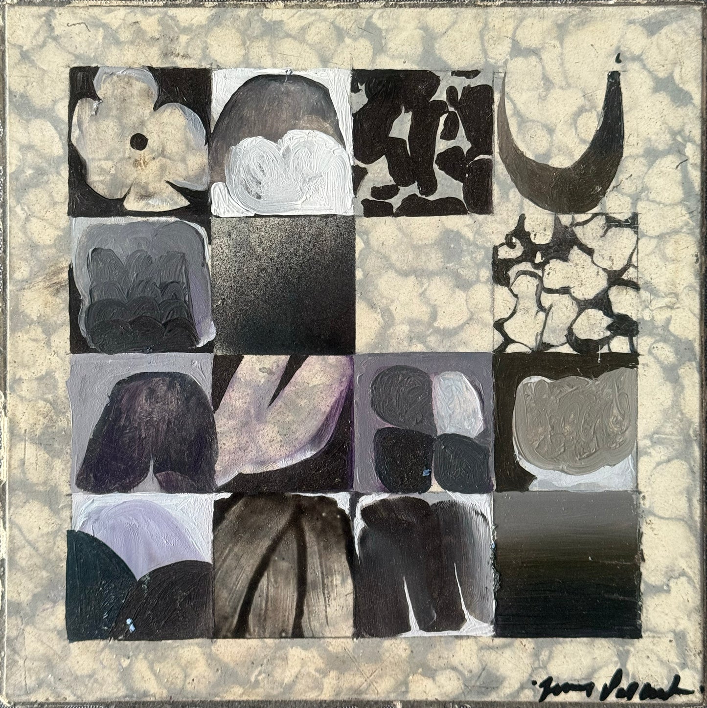 Juan Salmón - Vestigios III / Óleo sobre mosaico vintage historico - 26 x 26 cm