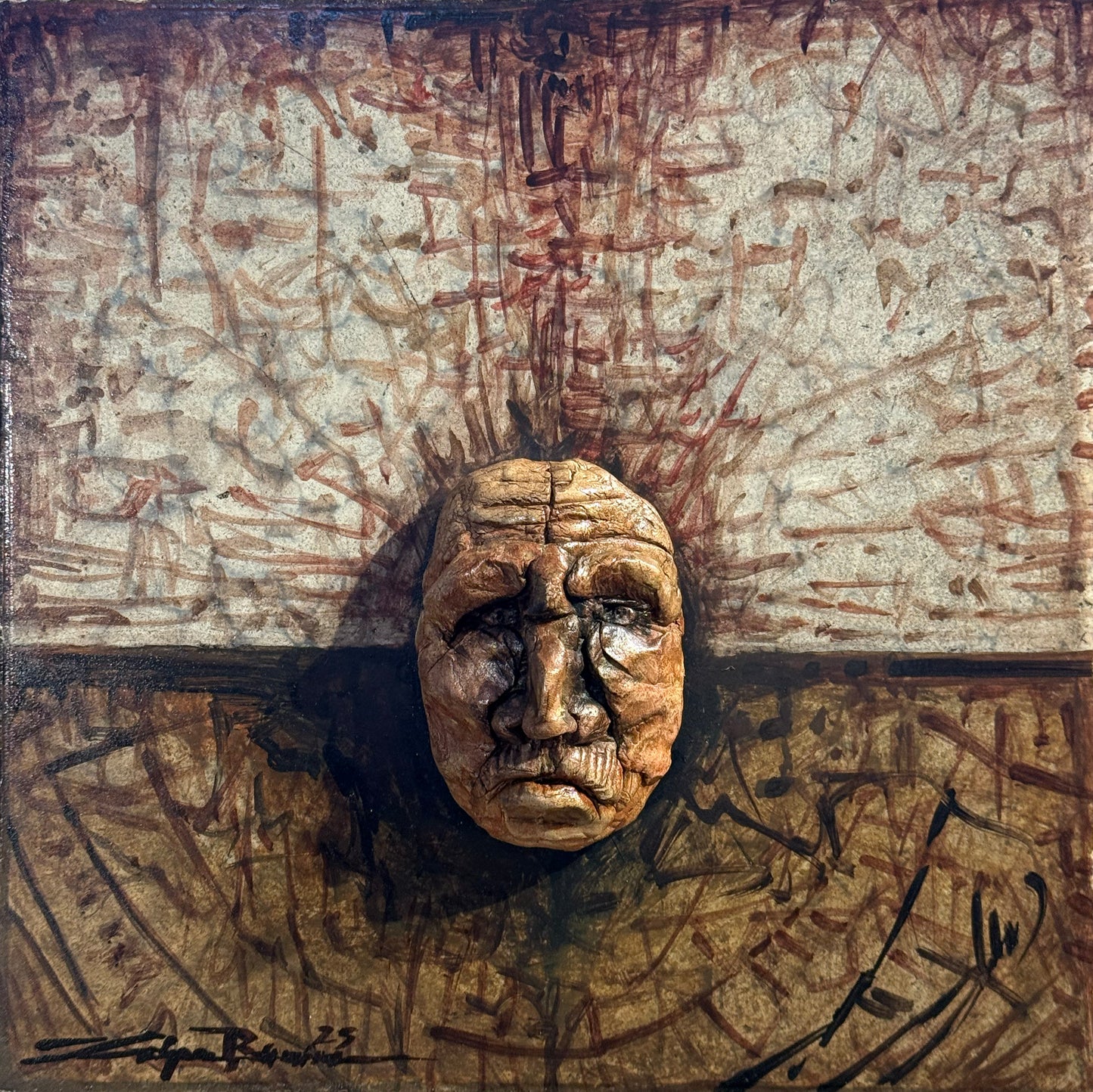 Roberto Lopez - Vestigios II / Mixta sobre mosaico vintage historico - 26 x 26 cm