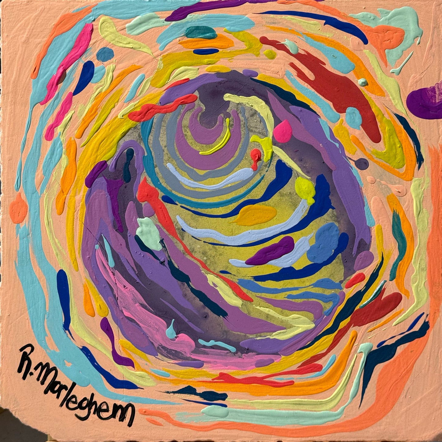 Roberto Morleghem – Planetas IV / Acrílico sobre mosaico vintage histórico – 26 x 26 cm – 1/1