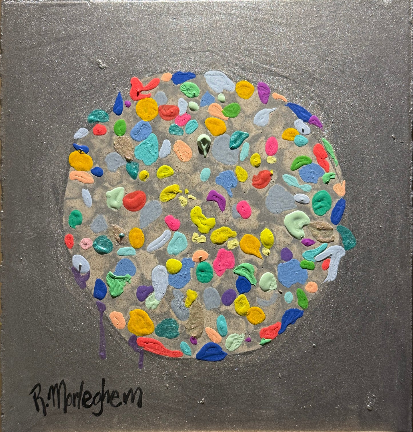 Roberto Morleghem - Planetas III / Acrílico sobre mosaico vintage histórico - 26 x 26 cm