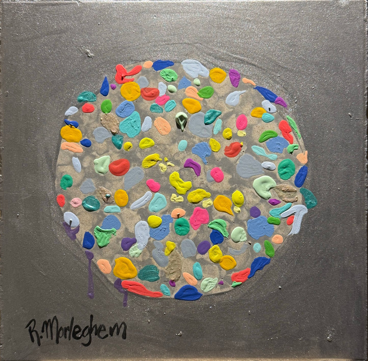 Roberto Morleghem – Planetas II / Acrílico sobre mosaico vintage histórico – 26 x 26 cm – 1/1