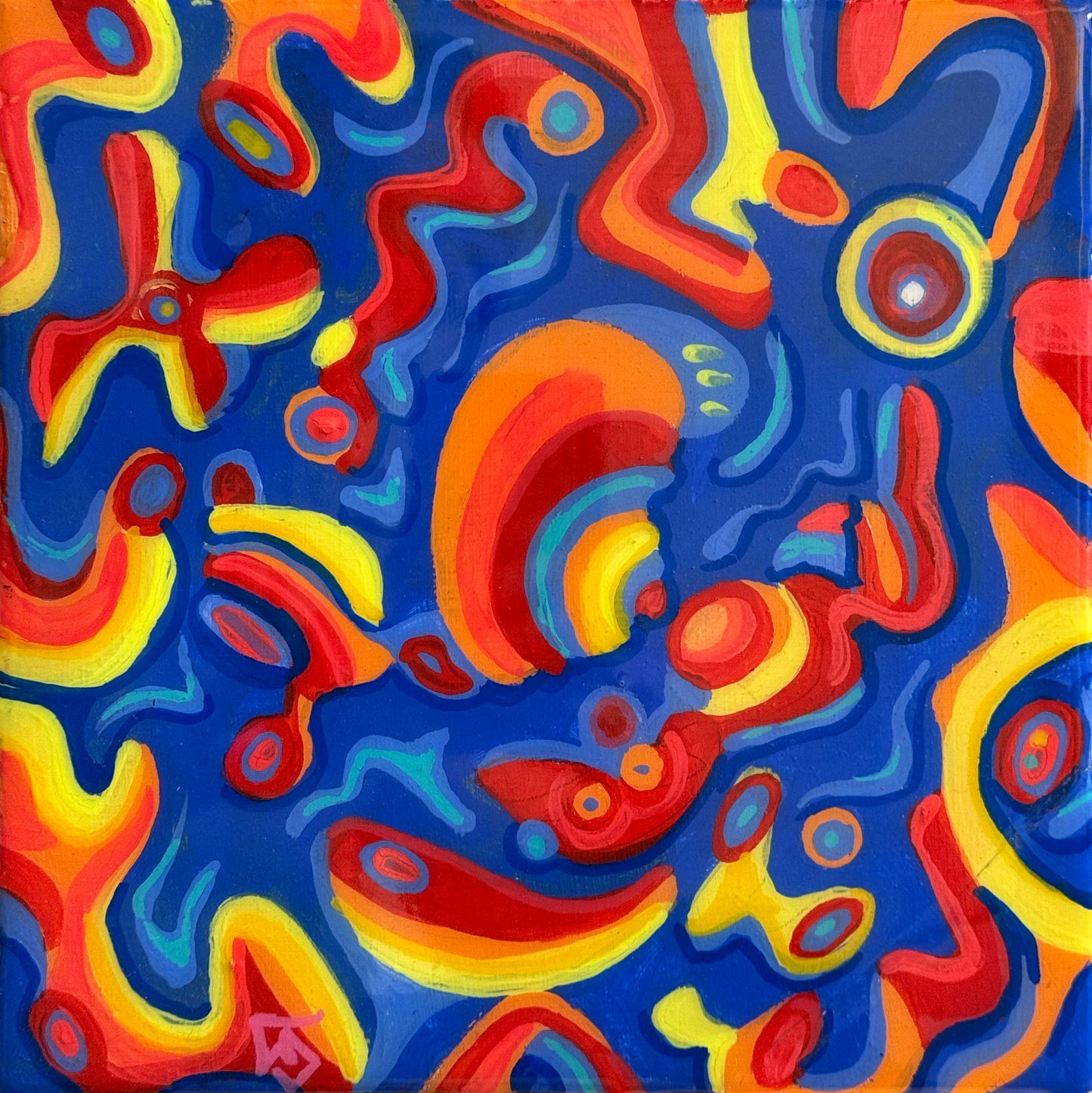Skobax - Dualidad / Acrílico y recina sobre mosaico vintage historico - 26 x 26 cm