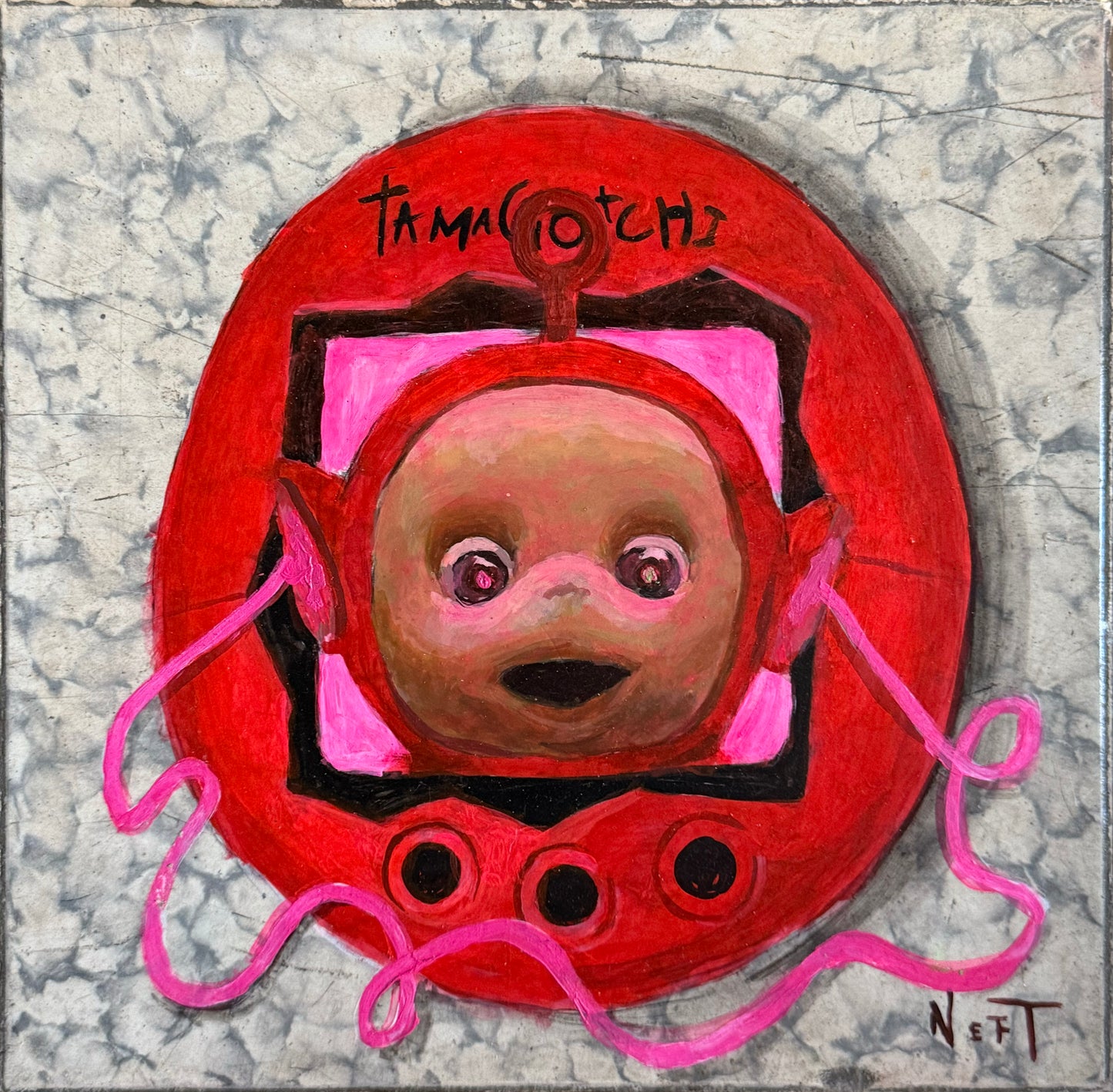LOTE 065 / Nicolás Topete - Amuleto 2 / Acrílico y óleo sobre mosaico vintage histórico - 26 x 26 cm