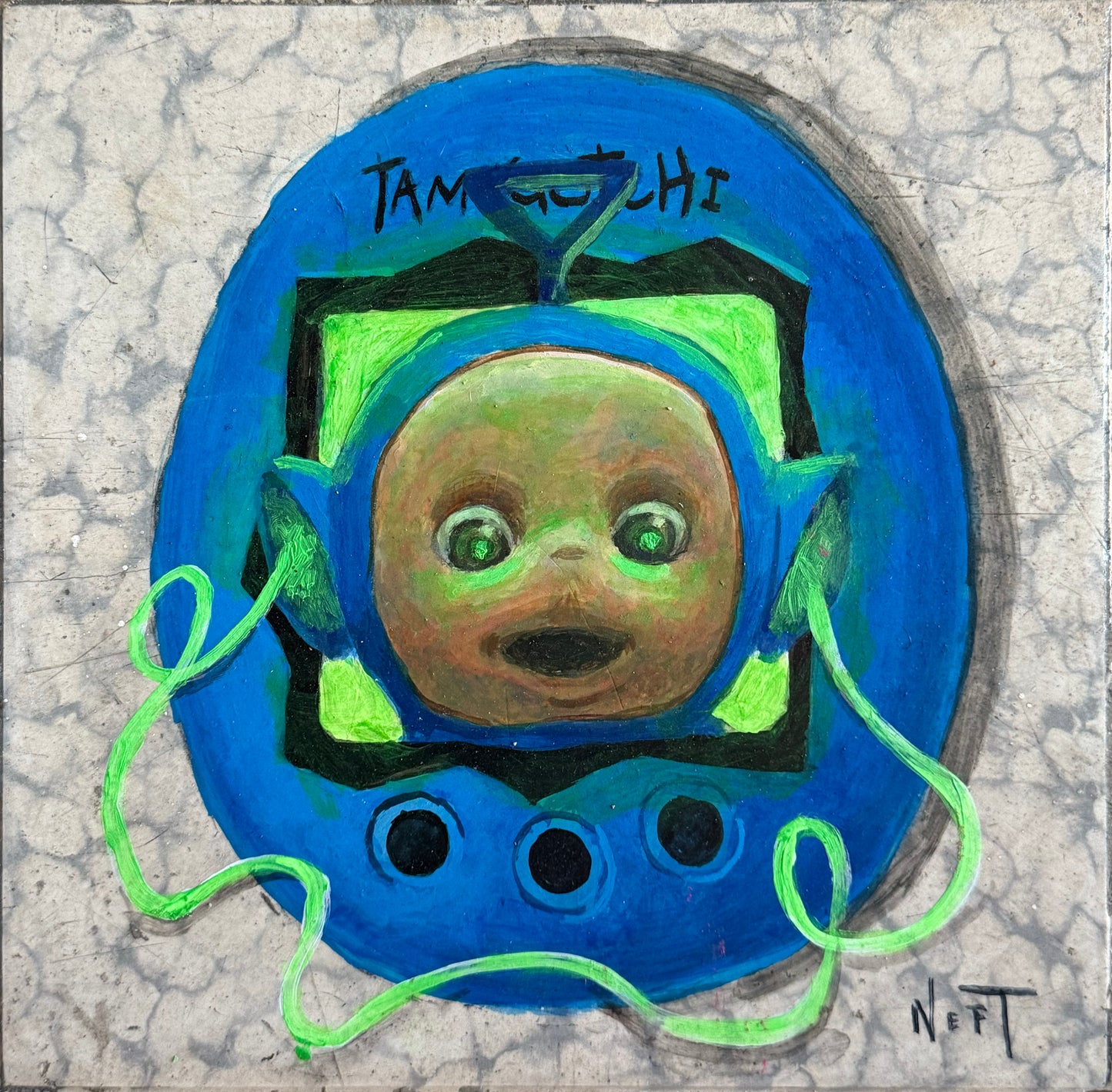 LOTE 054 / Nicolás Topete - Amuleto 1 / Acrílico y óleo sobre mosaico vintage histórico - 26 x 26 cm
