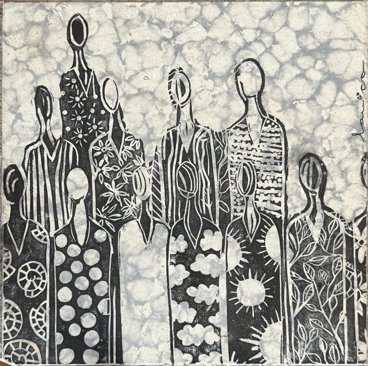 LOTE 106 / Laura Castellanos - ST / Linóleo sobre mosaico vintage histórico - 26 x 26 cm