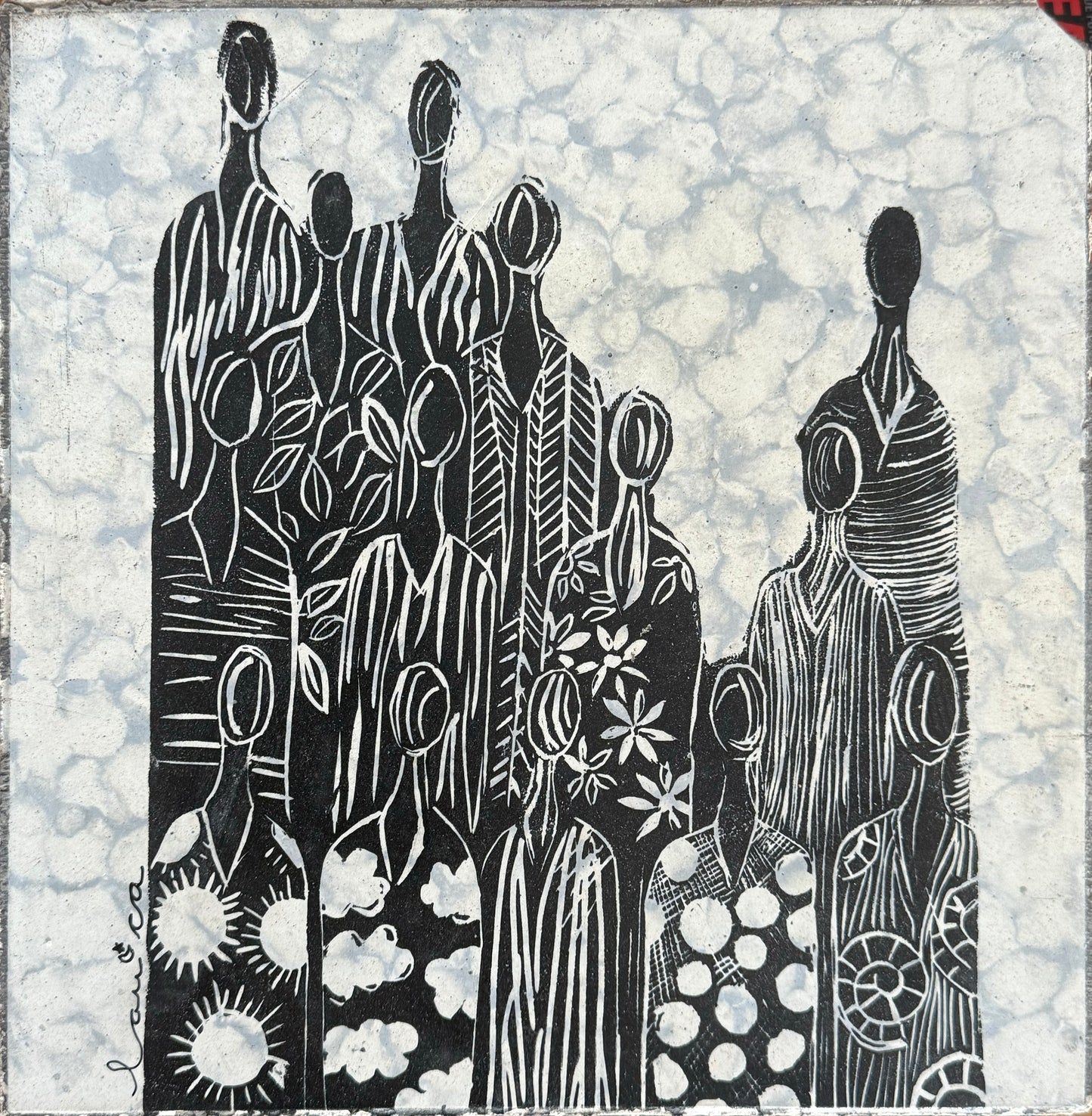 Laura Castellanos - ST / Linóleo sobre mosaico vintage histórico - 26 x 26 cm