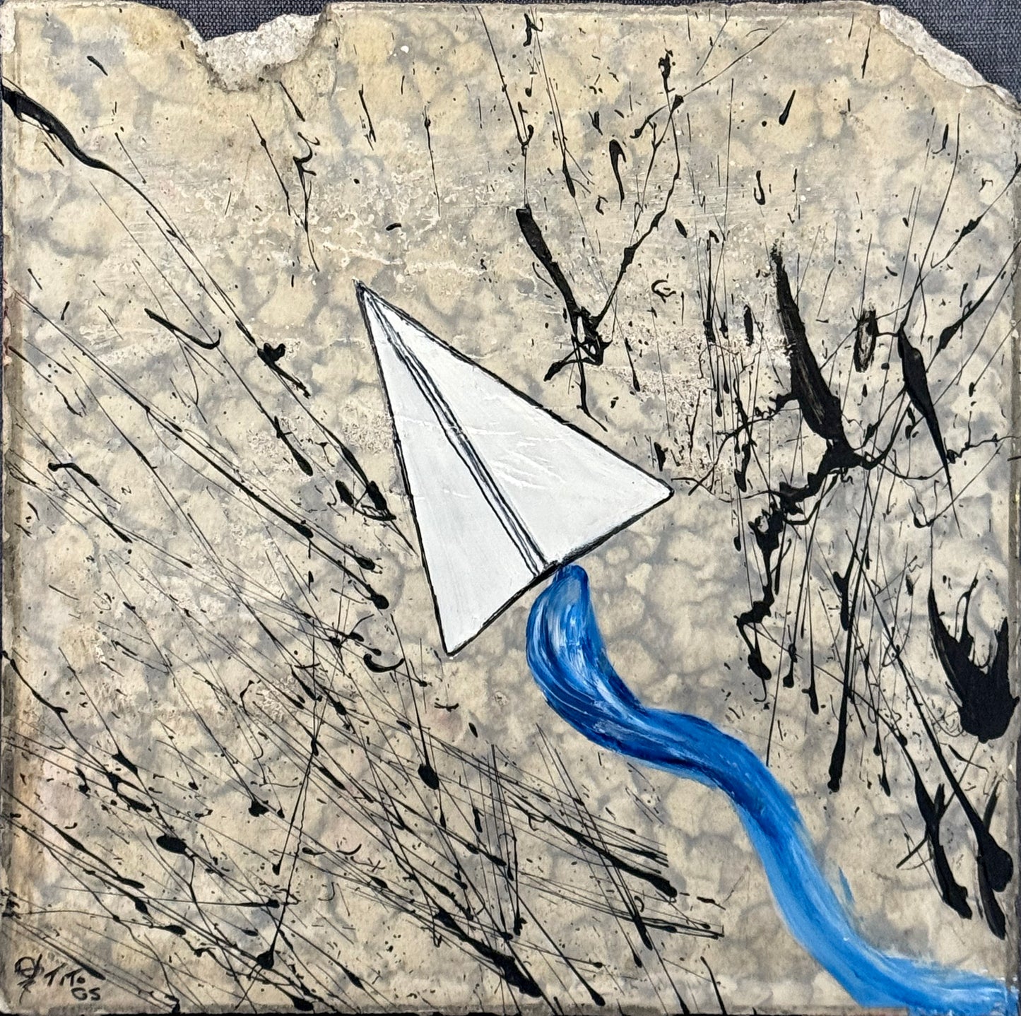 LOTE 081 / Christopher Gomez Tito GS - Surcando la vida / Acrílico sobre mosaico vintage histórico - 26 x 26 cm