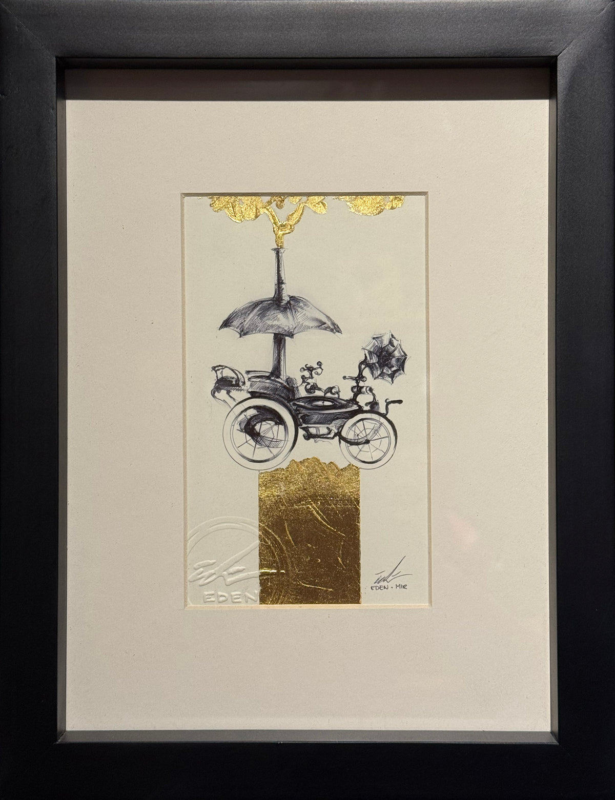 Eden Mir - Audiomovil / Tinta y hoja de oro sobre papel - 9 x 15 cm