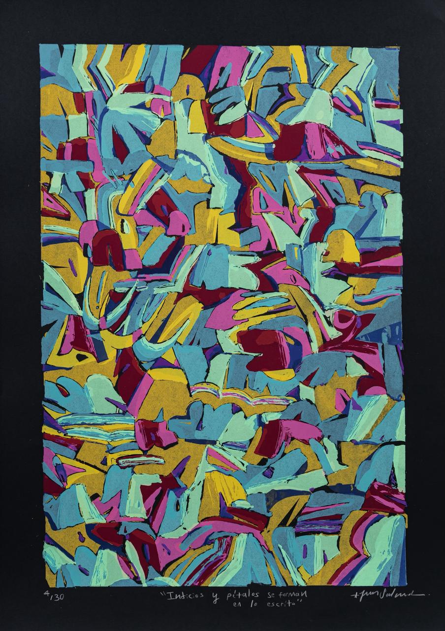 Juan Salmón - Indicios de petalos sev forman en escrito / serigrafia sobre papel - 70 x 50 cm