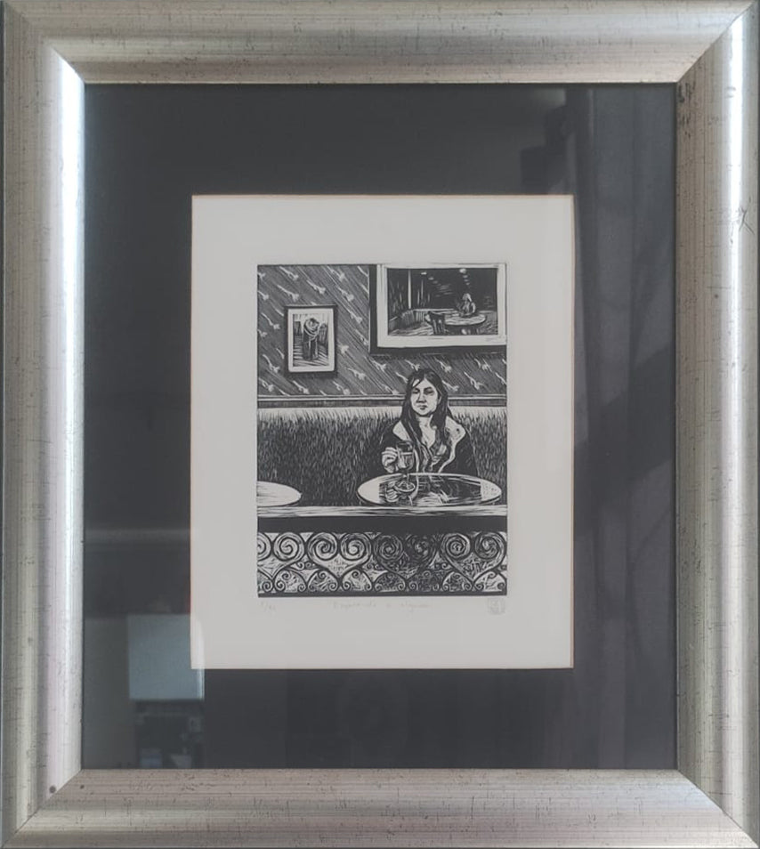 LOTE 057 / Marina Pallares - Esperando a alguien / Linóleo - 20 x 15 cm