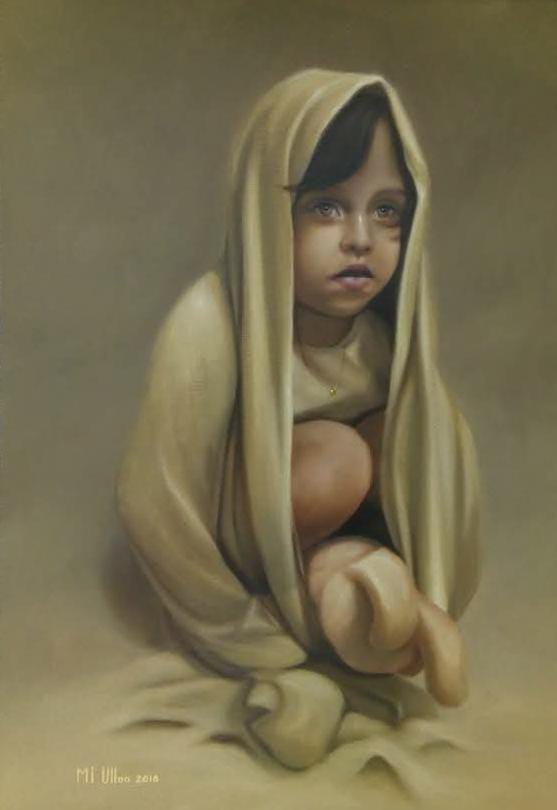 Lote 52: Moises Ulloa - Dalí y el conejo / Óleo sobre tela - 50 x 40 cm