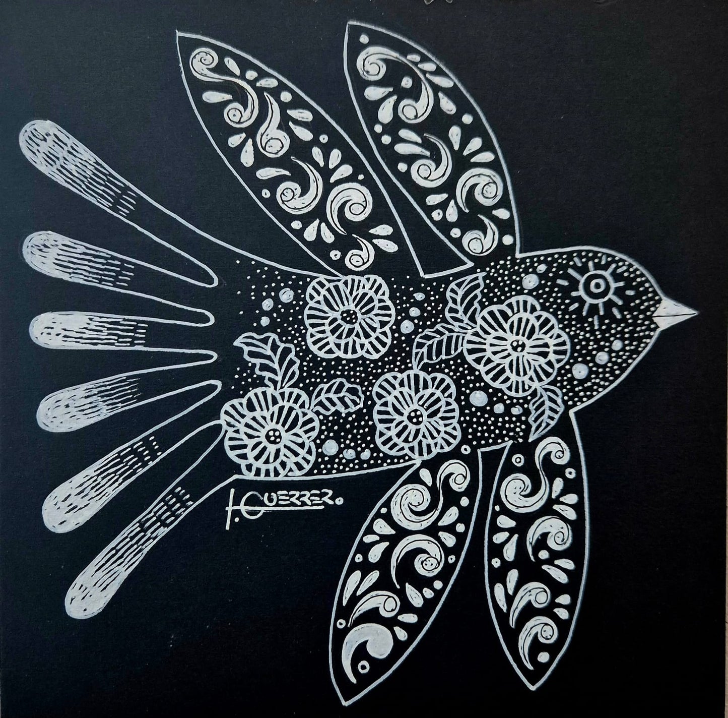 Lote 34: Ignacio Guerrero - Pájaro bello II / Tinta sobre papel - 15 x 15 cm