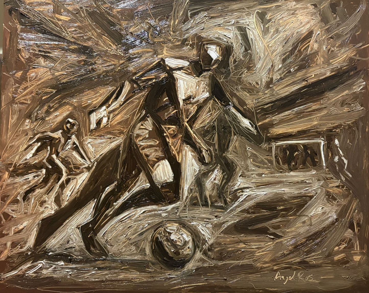 Angel Ros – Els guerrers de la pilota / Óleo sobre Estireno – 42 x 34 cm – 46023