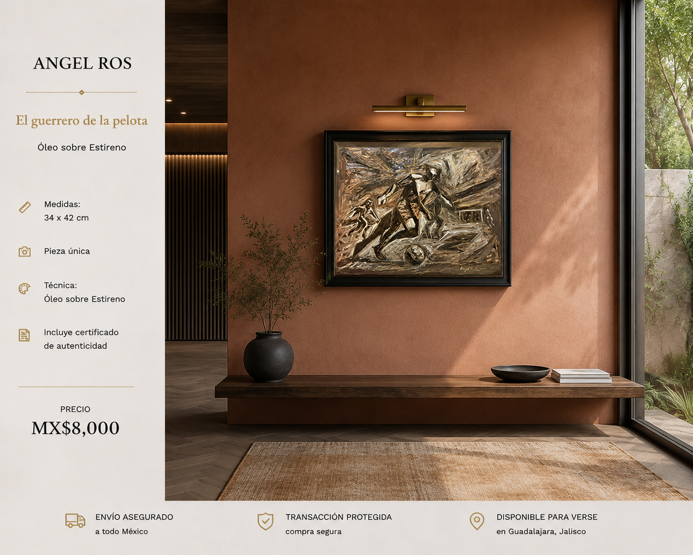 Angel Ros – El guerrero de la pelota / Óleo sobre Estireno – 42 x 34 cm – 1/1