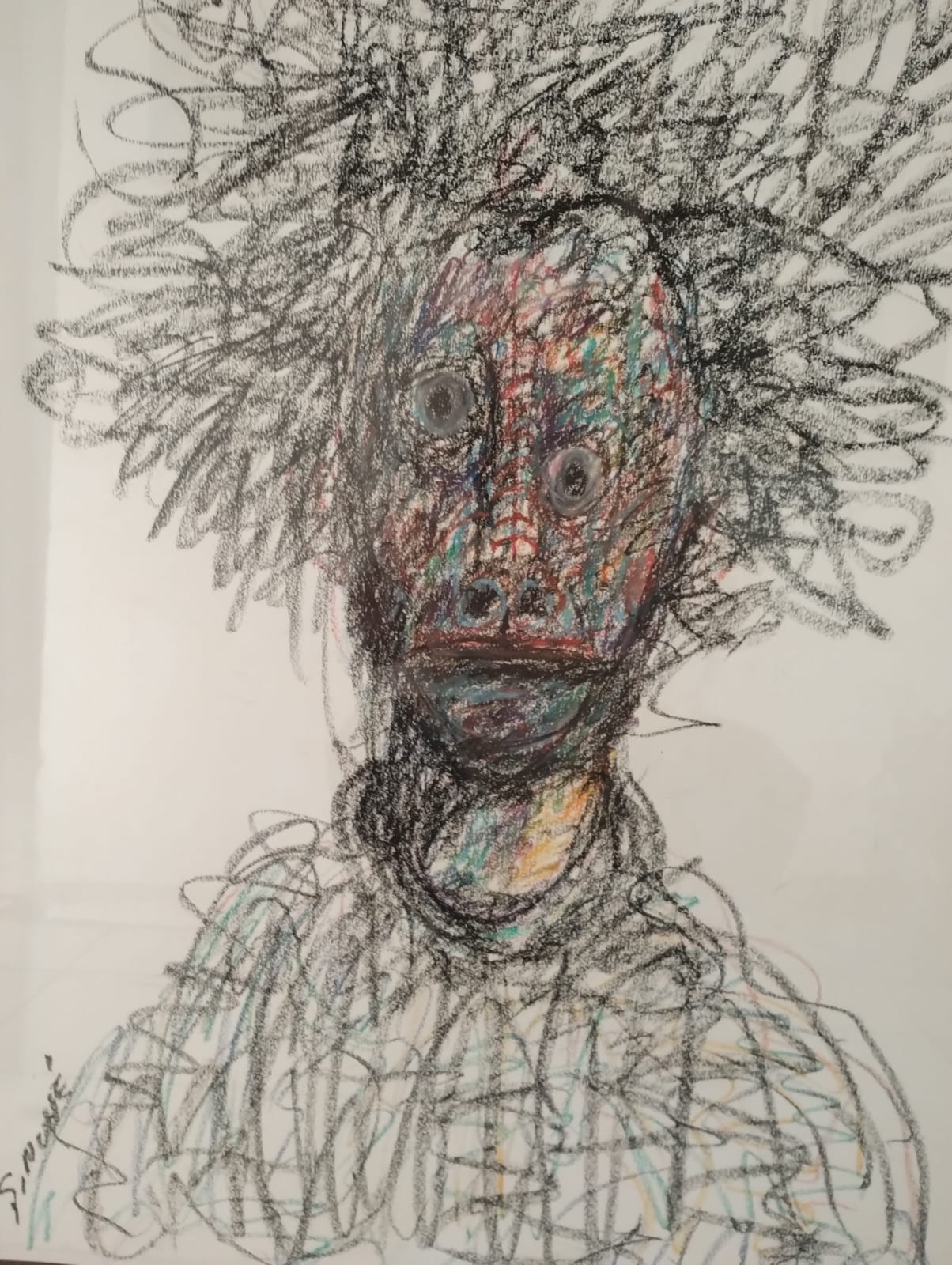 Lote 57: Sinhue Villegas - Autorretrato / Pastel y óleo sobre papel - 100 x 70 cm