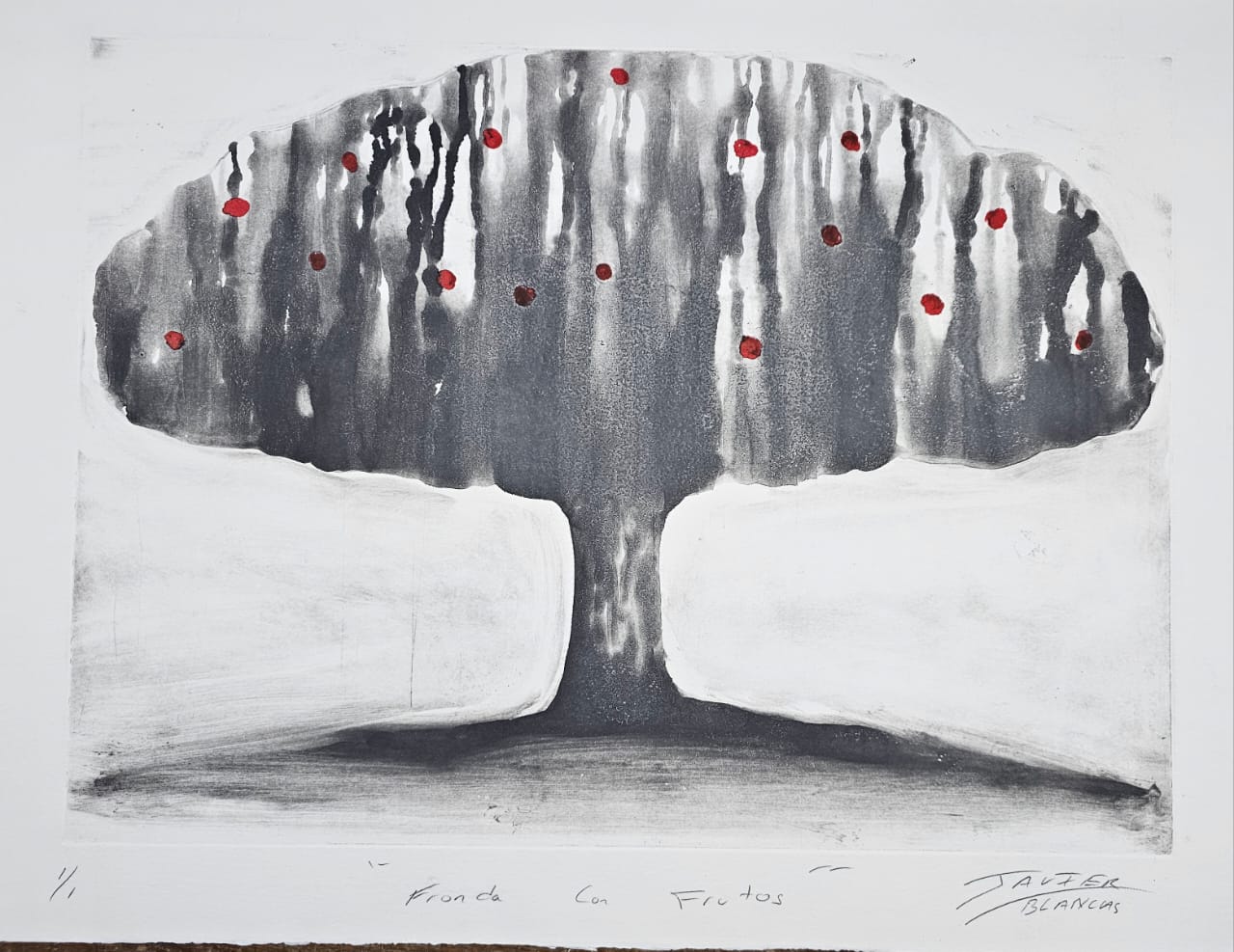 Lote 20: Javier Blancas - Fronda con frutos / Monotipia - 60 x 45 cm