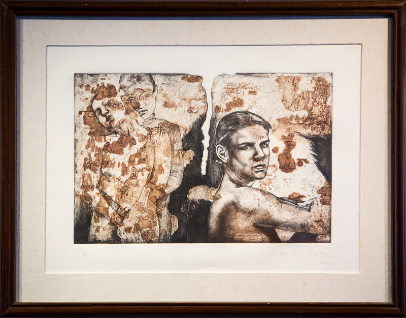 Roberto Cortazar - Tres figuras habitan II / Grabado sobre papel  - 60 x 40 cm