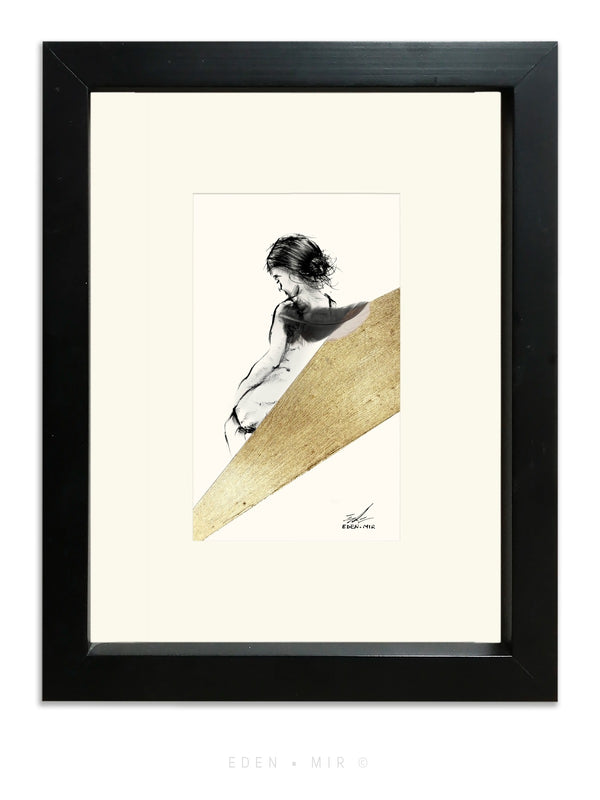 Eden Mir  – Resbaladilla / Tinta y hoja de oro sobre papel – 9 x 15 cm – 1/1