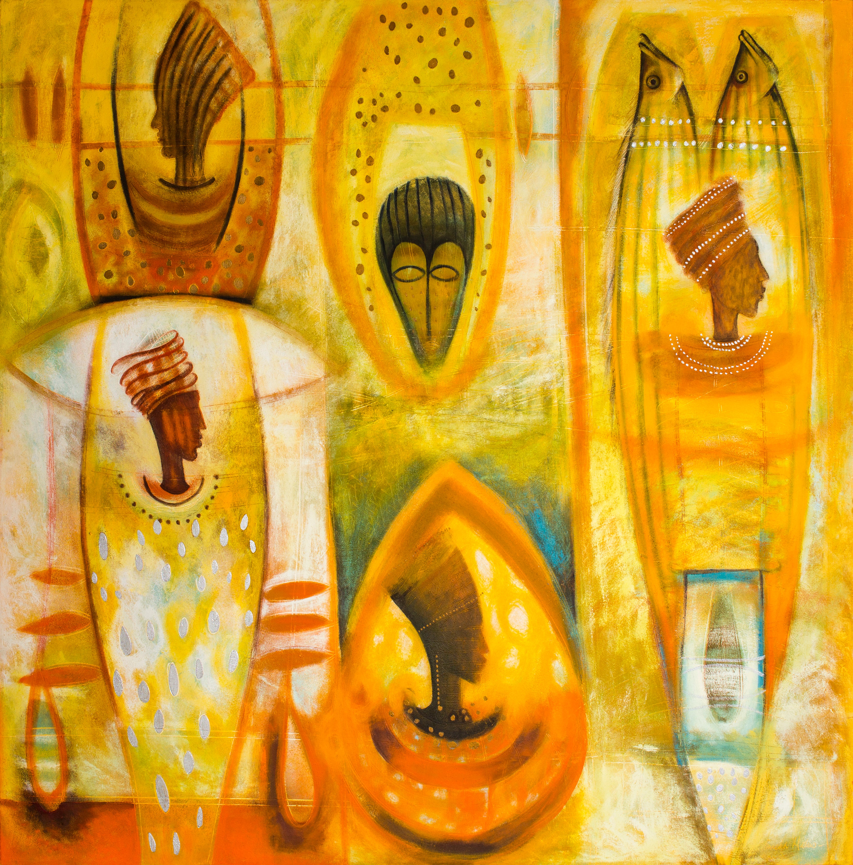 Tomas Pineda Matus – Origen primeros hombres peces / Óleo sobre tela sobre tela – 150 x 150 cm – 1/1