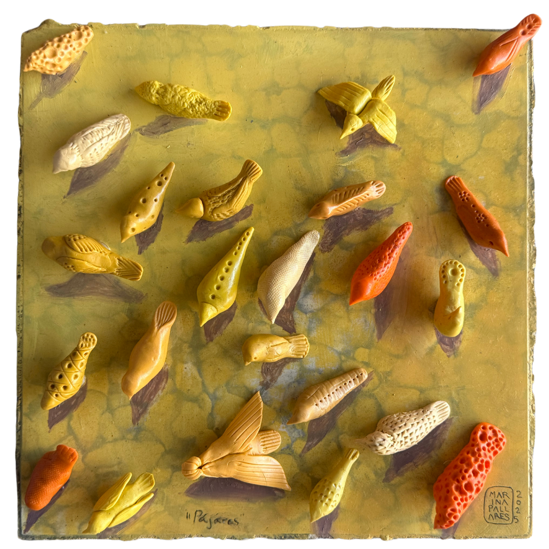Marina Pallares - Pajaritos / Pasta Francesa y óleo sobre mosaico vintage historico - 26 x 26 cm