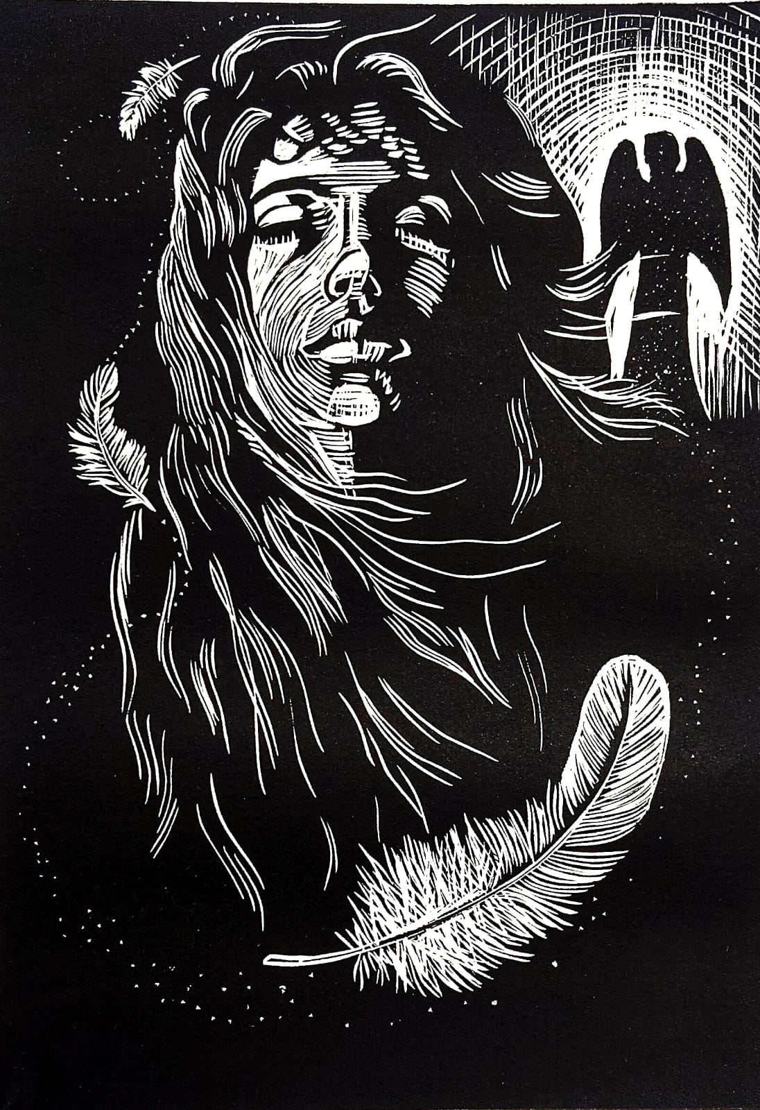 Marina Pallares – Presencia celestial / grabado  sobre linóleo – 12 x 17 cm – 1/1