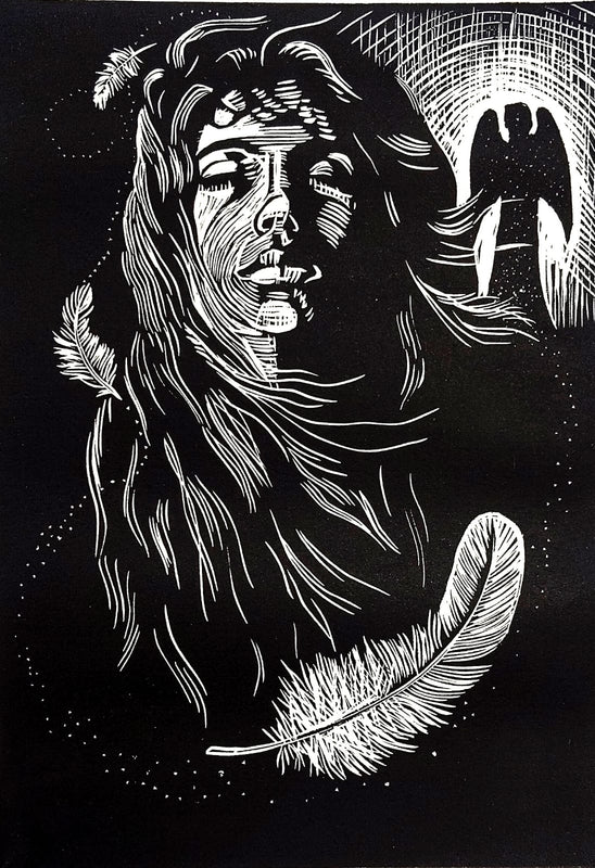 Marina Pallares – Presencia celestial / grabado  sobre linóleo – 12 x 17 cm – 1/1