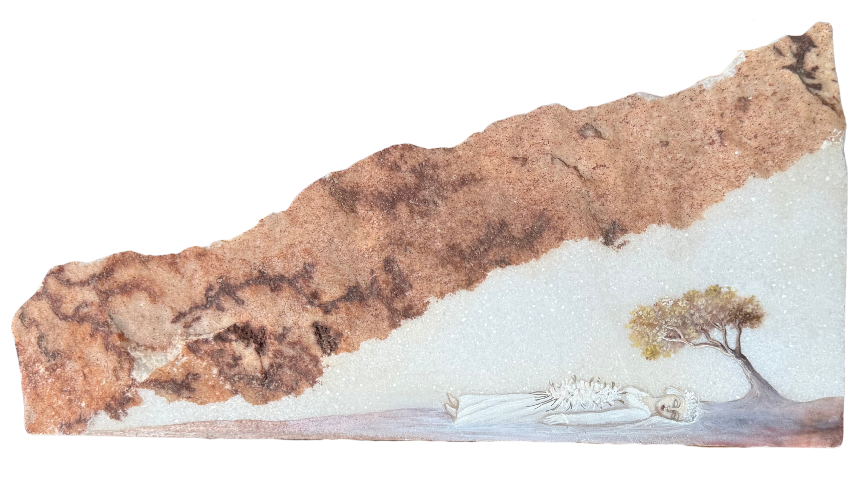 Lucia Maya – Marmol 6 Descansando bajo el arbol / Óleo sobre marmol – 32 x 16 cm – 1/1