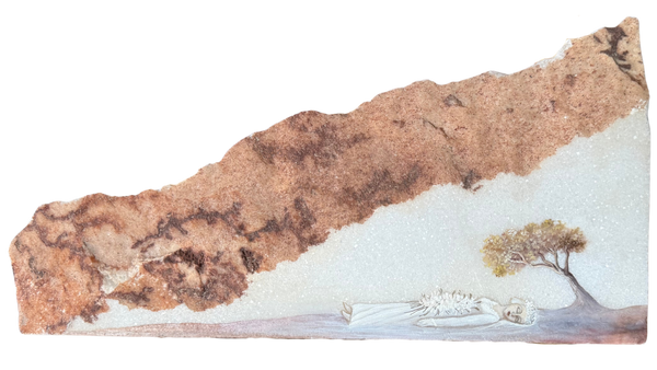 Lucia Maya – Marmol 6 Descansando bajo el arbol / Óleo sobre marmol – 32 x 16 cm – 1/1