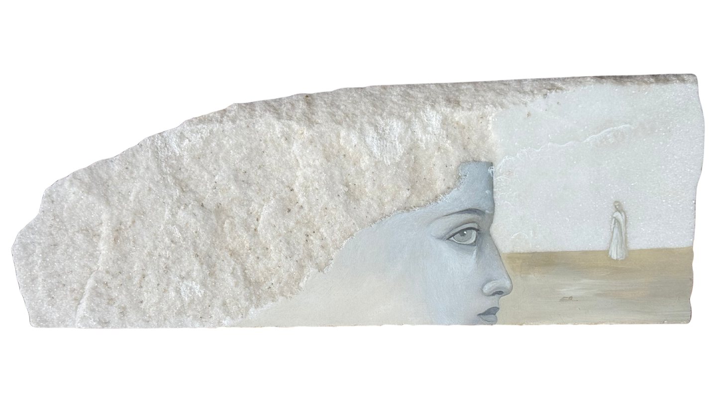 Lucia Maya – Marmol 5 Observando el horizonte de la soledad / Óleo sobre marmol – 34 x 12 cm – 1/1