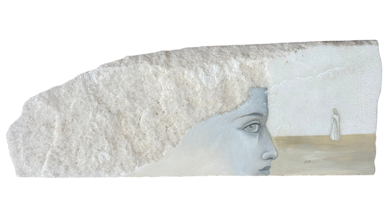 Lucia Maya – Marmol 5 Observando el horizonte de la soledad / Óleo sobre marmol – 34 x 12 cm – 1/1