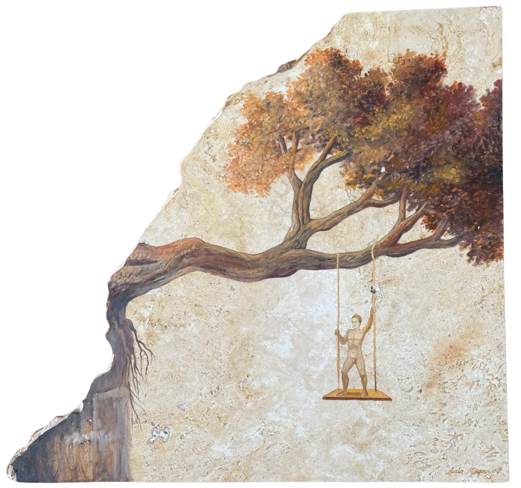Lucia Maya – Marmol 2 Columpio en el árbol / Óleo sobre marmol – 50 x 47 cm – 1/1